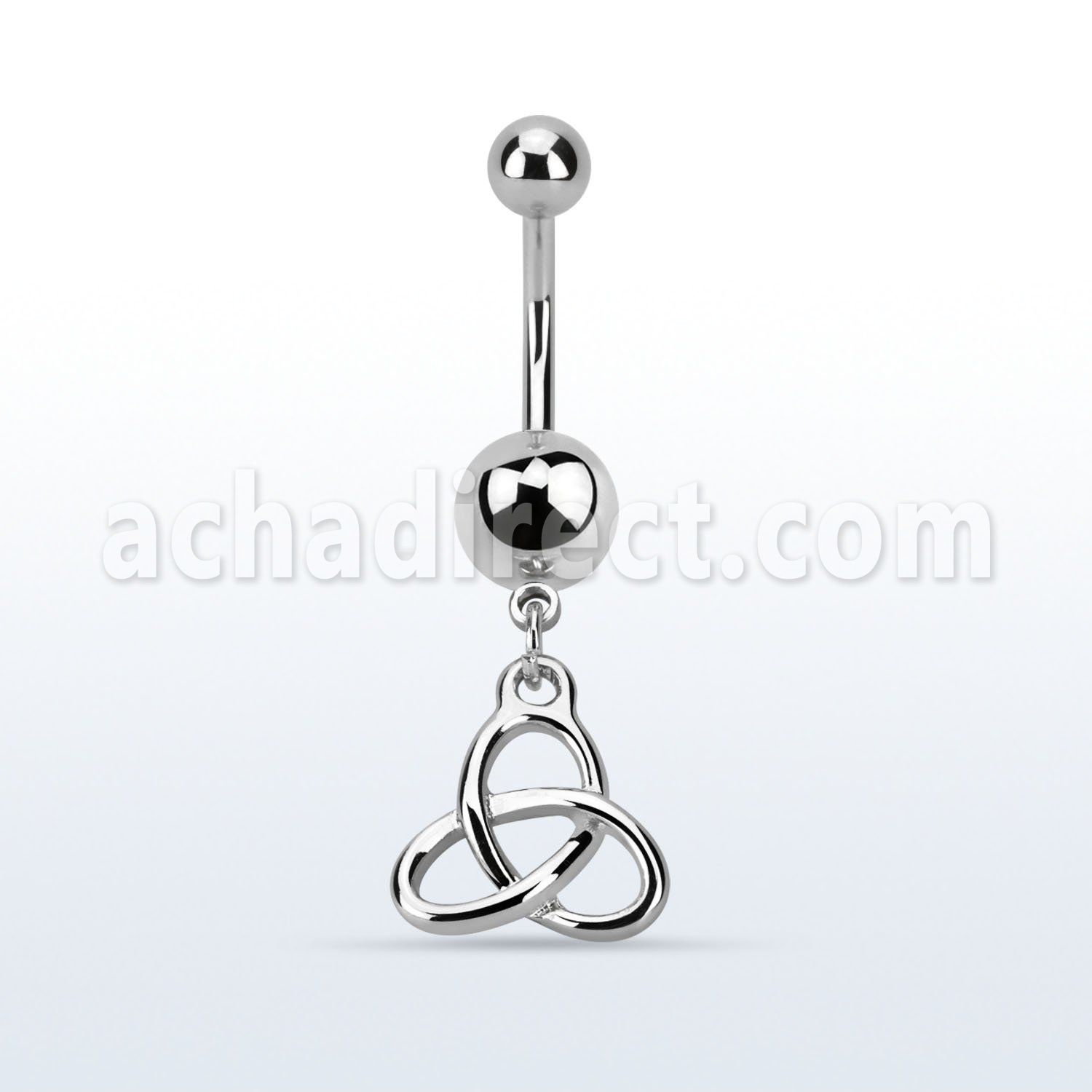 msd736 316l steel belly banana w a dangling celtic trinity knot