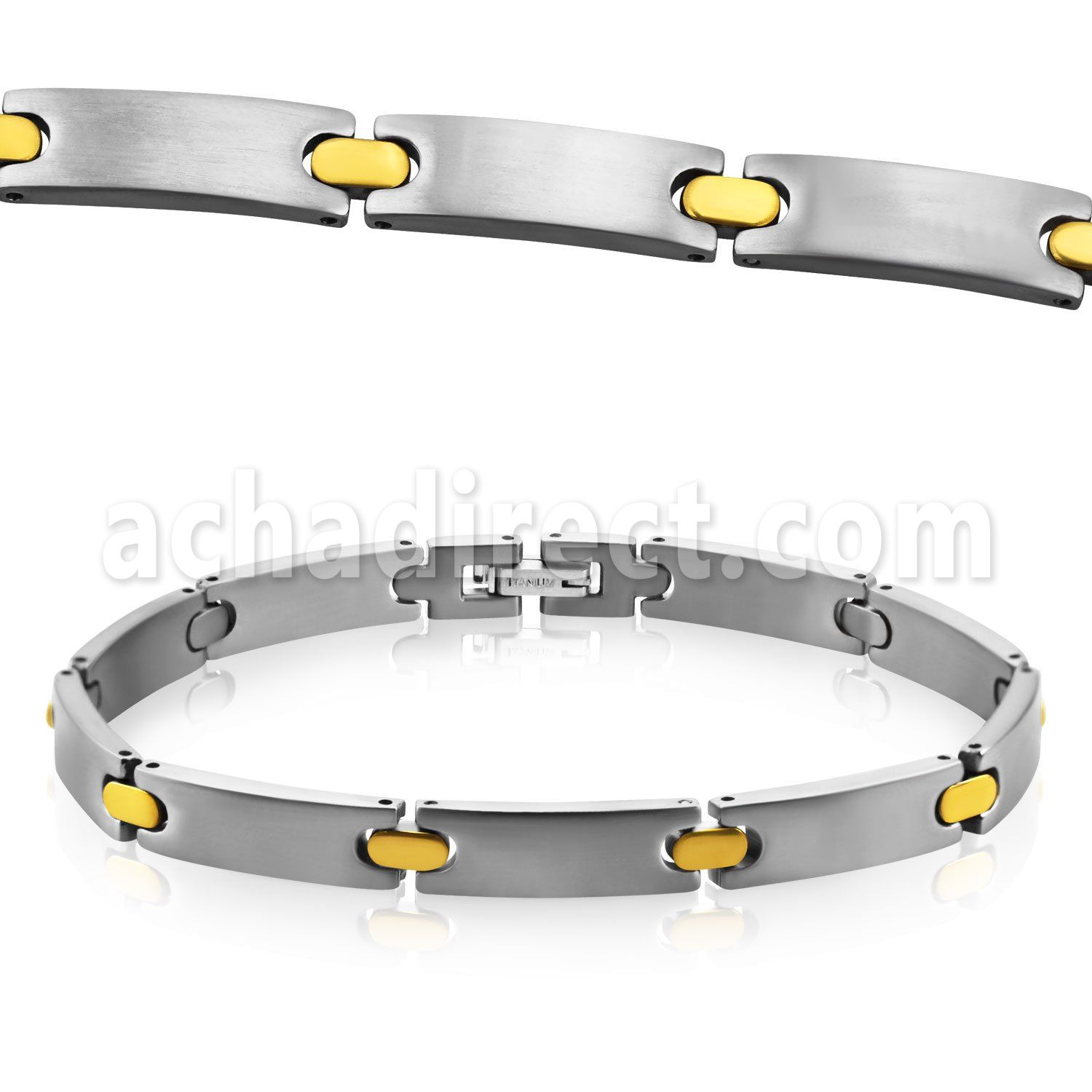 mtb1 polished titanium g23 bracelet with gold hinge links
