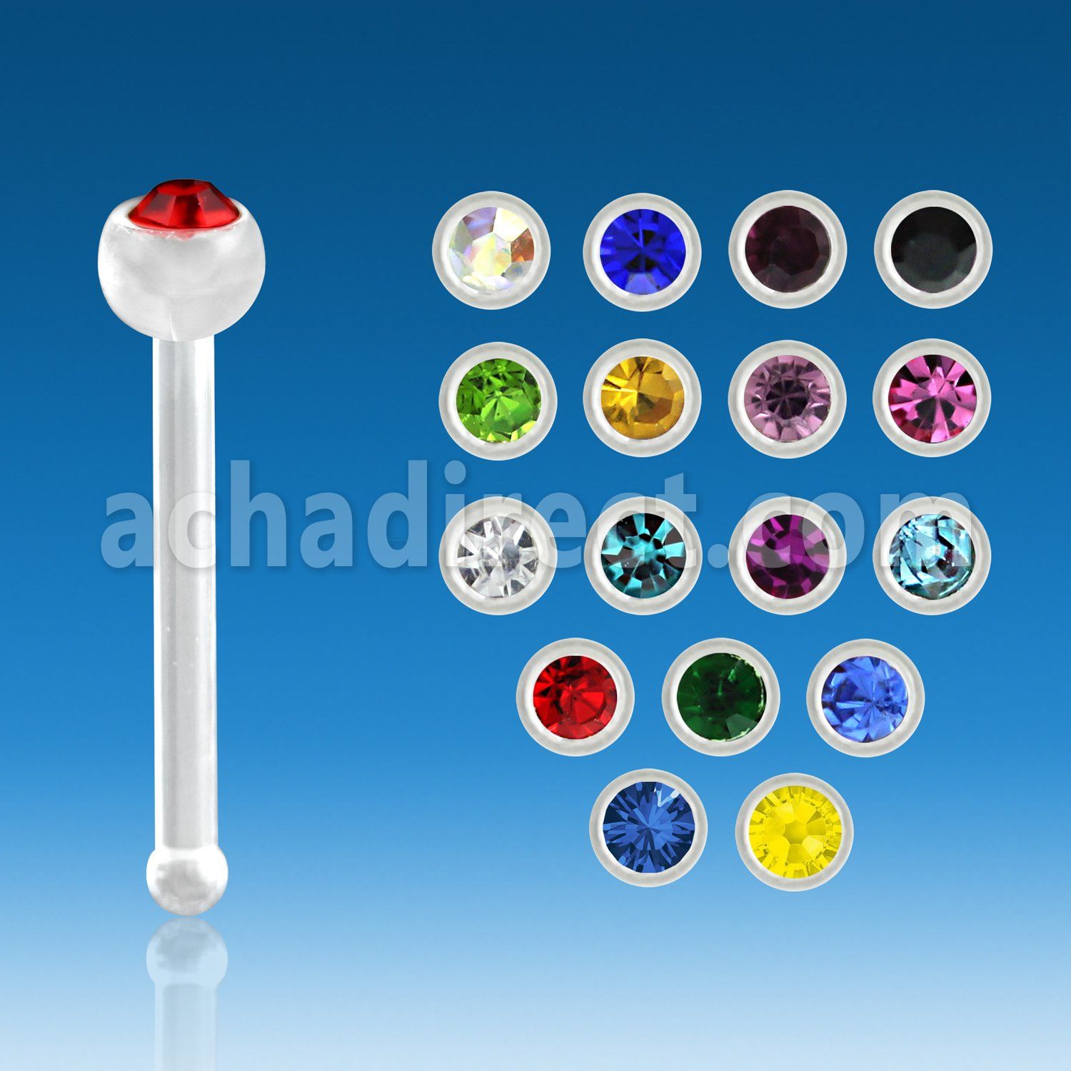 nba3 clear acrylic nose bone with a 2mm round crystal top