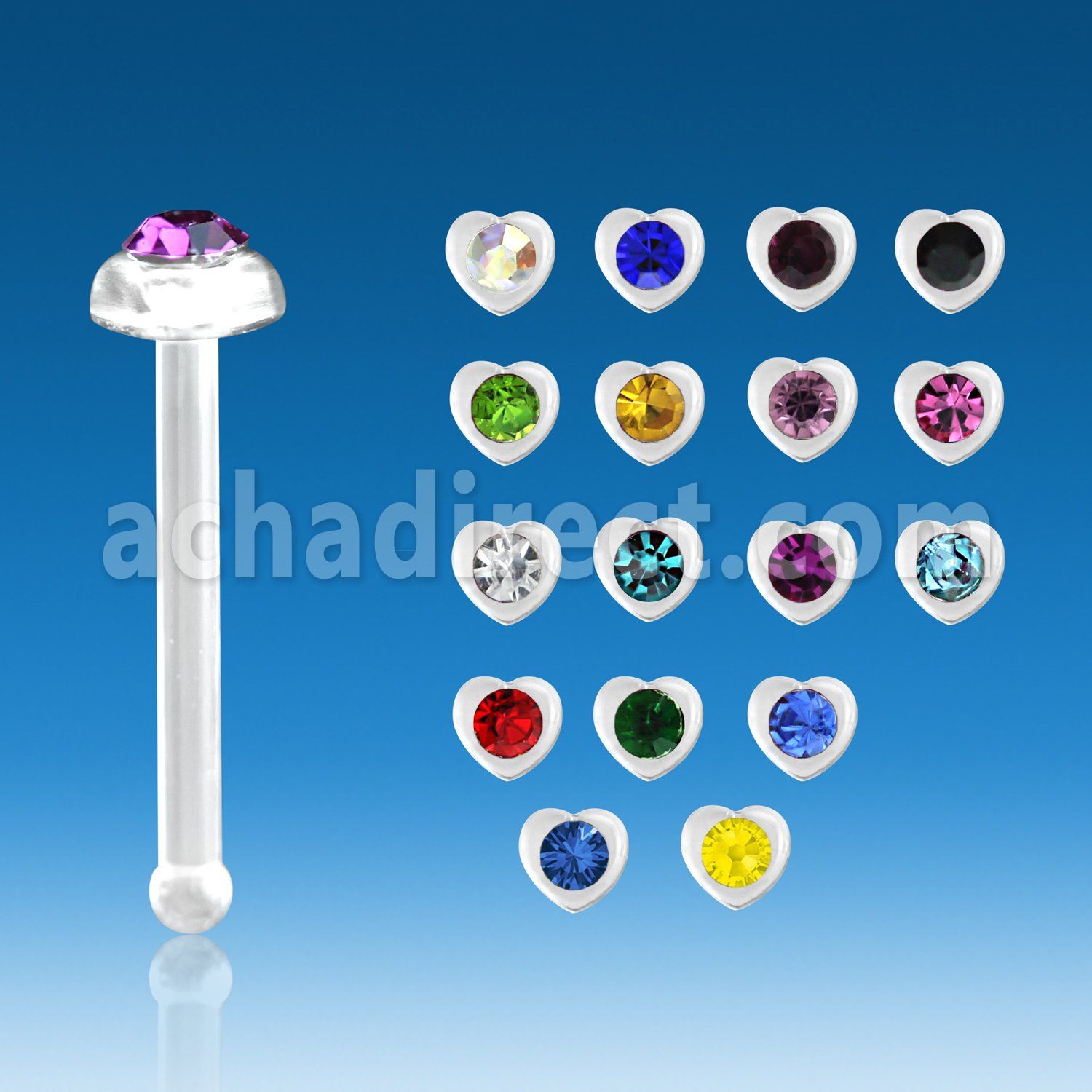 nbac5 clear acrylic nose bone with heart top center crystal