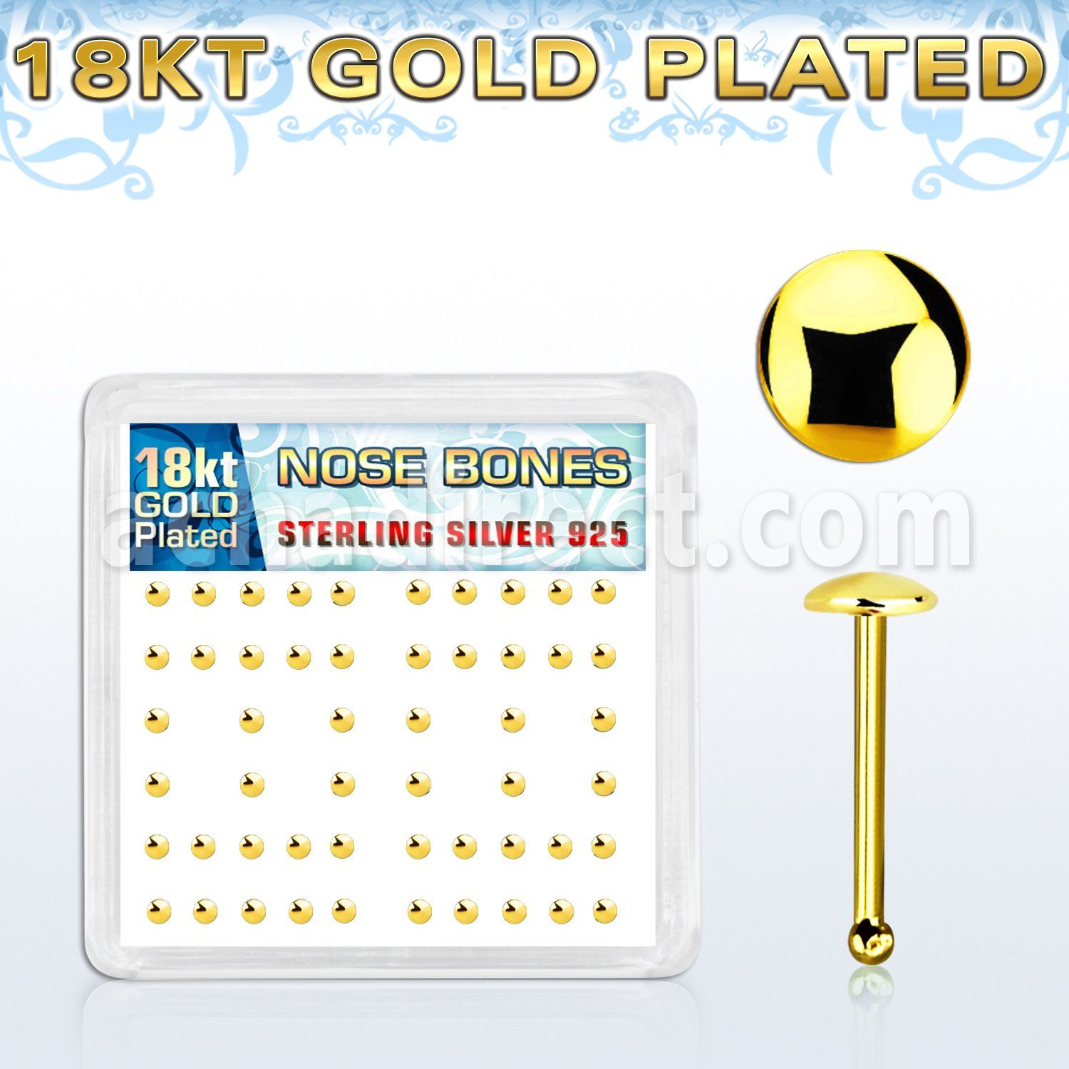nbmx3rg 18k gold plated silver nose bones w 2mm flat round tops