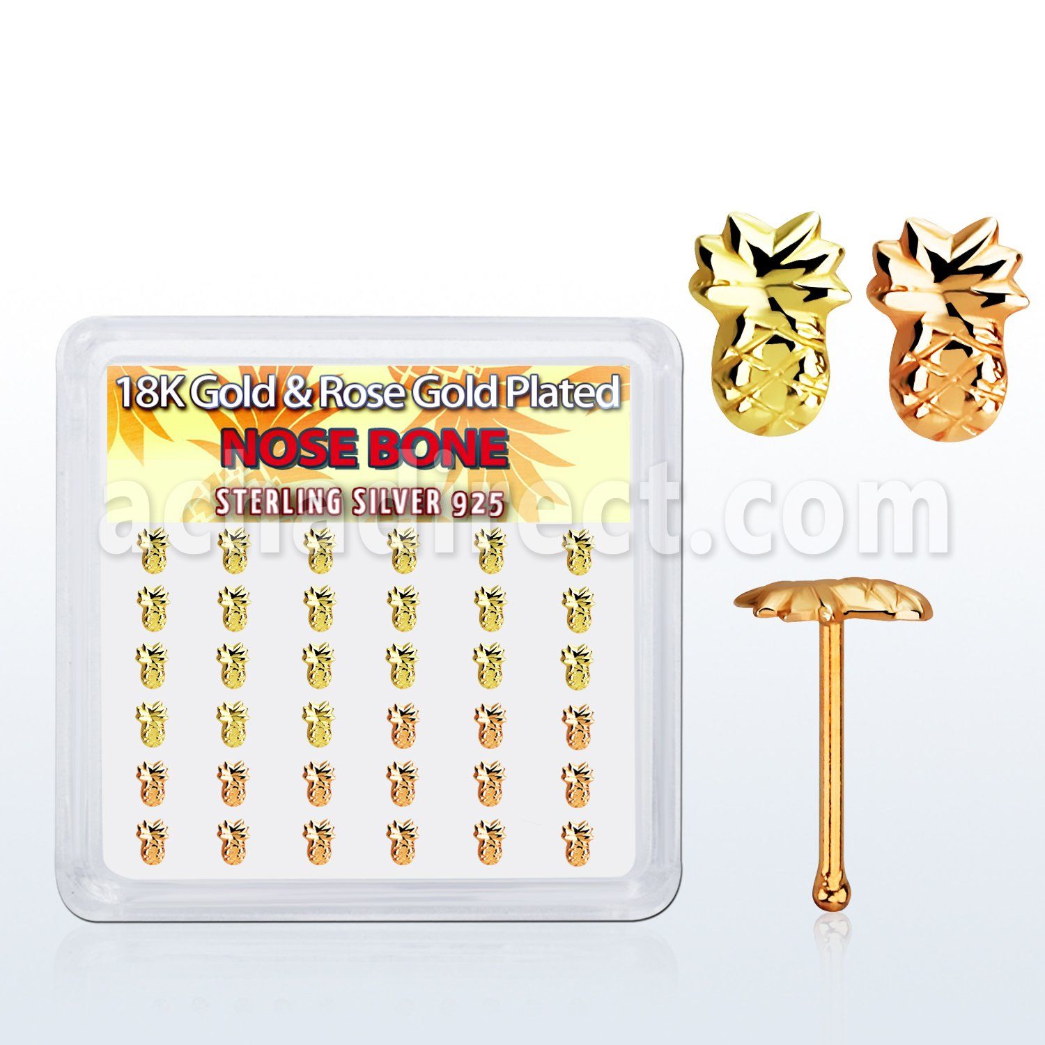 nbmxpa36 box w silver nose bone w gold rose gold pineapple top