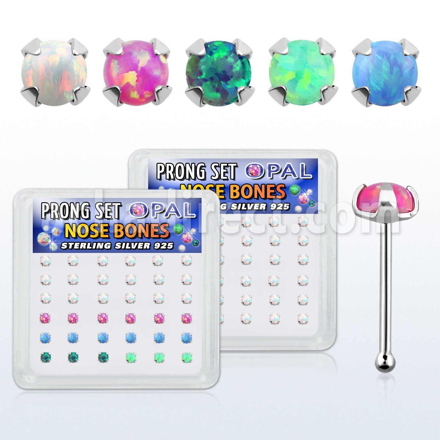 nbpo25 box w 36 pc of 925 silver nose bones w 2.5mm opals