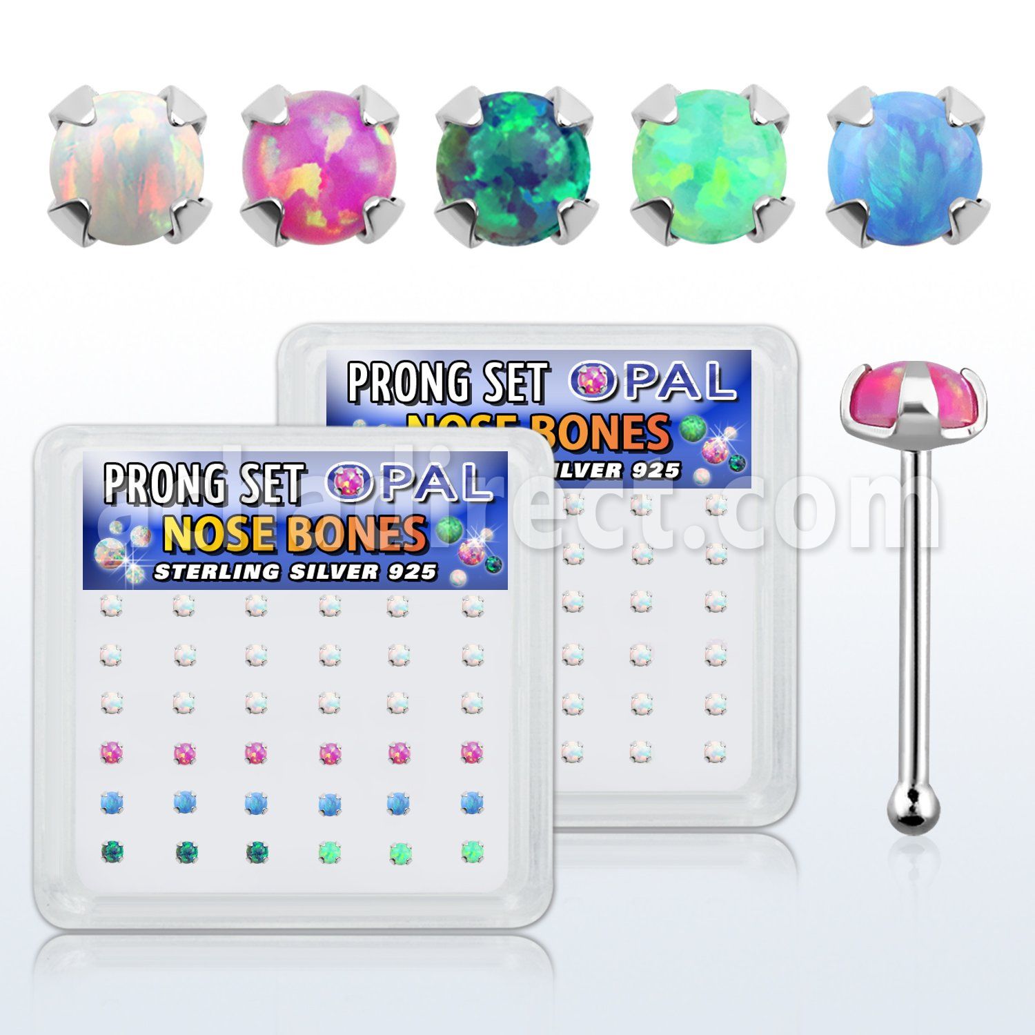nbpo2 box w 36 pc of 925 silver nose bones w 2mm opals