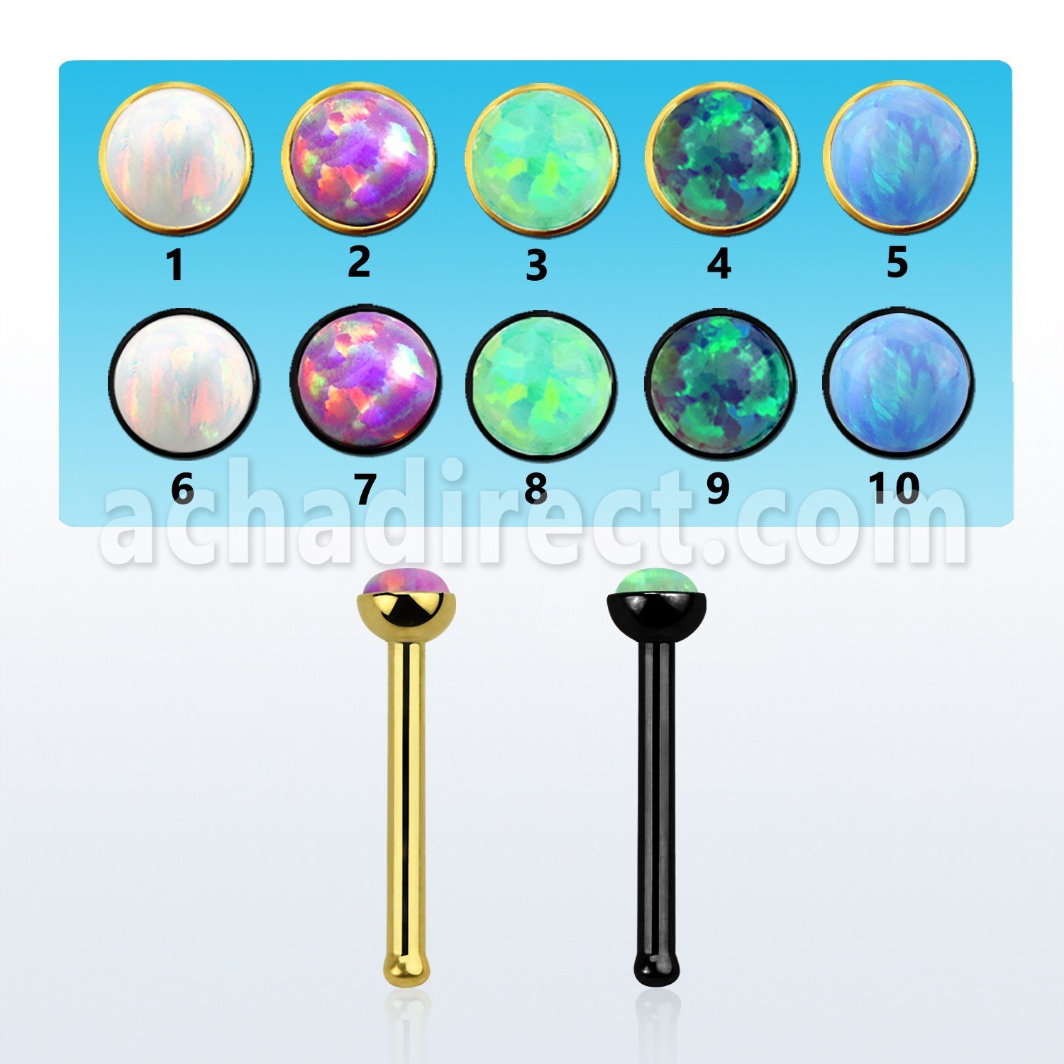 nbst20op anodized steel nose bone w round synthetic opal top