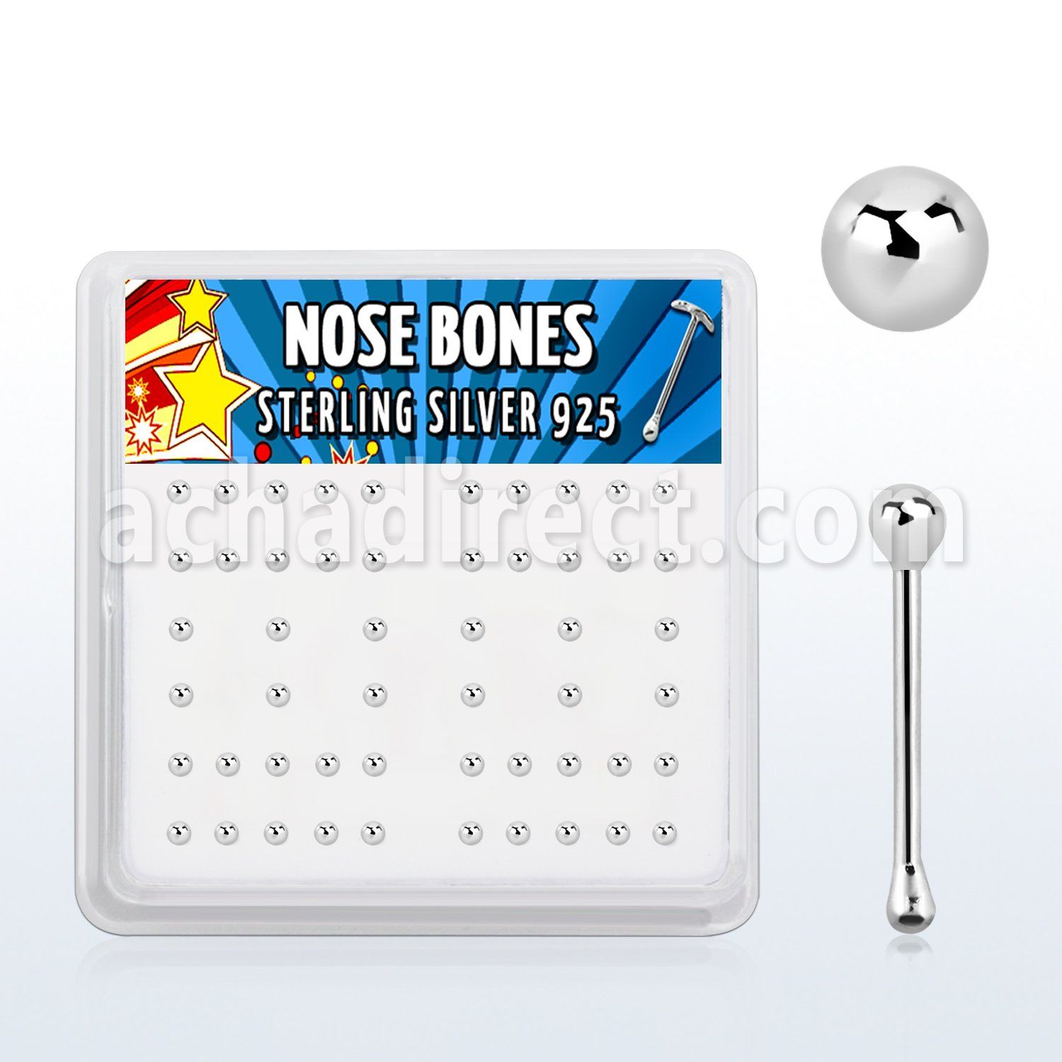 nbsv2bx box of silver nose bones with 2mm silver ball top