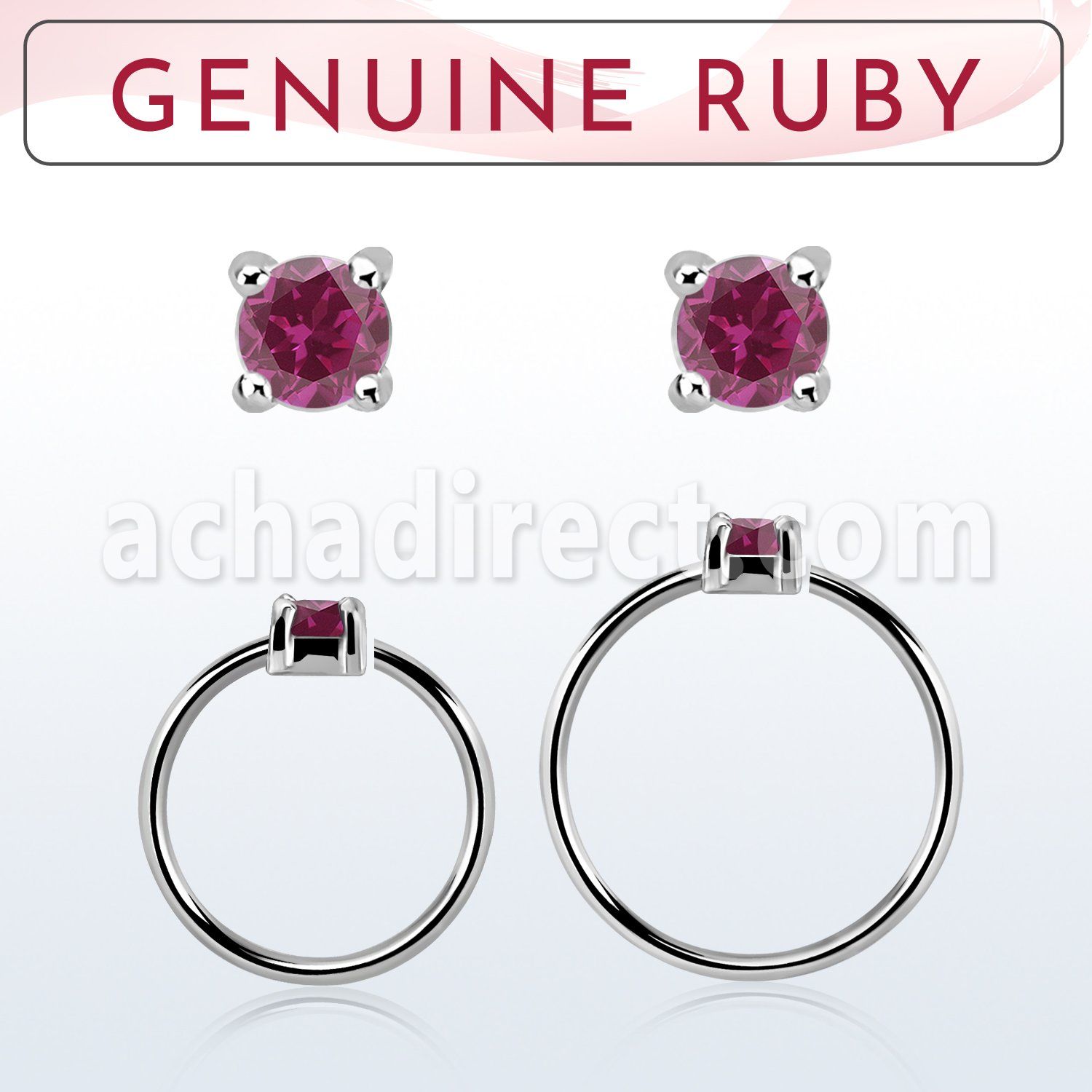 nhge5 silver nose ring w a 2mm ruby in casting prong set