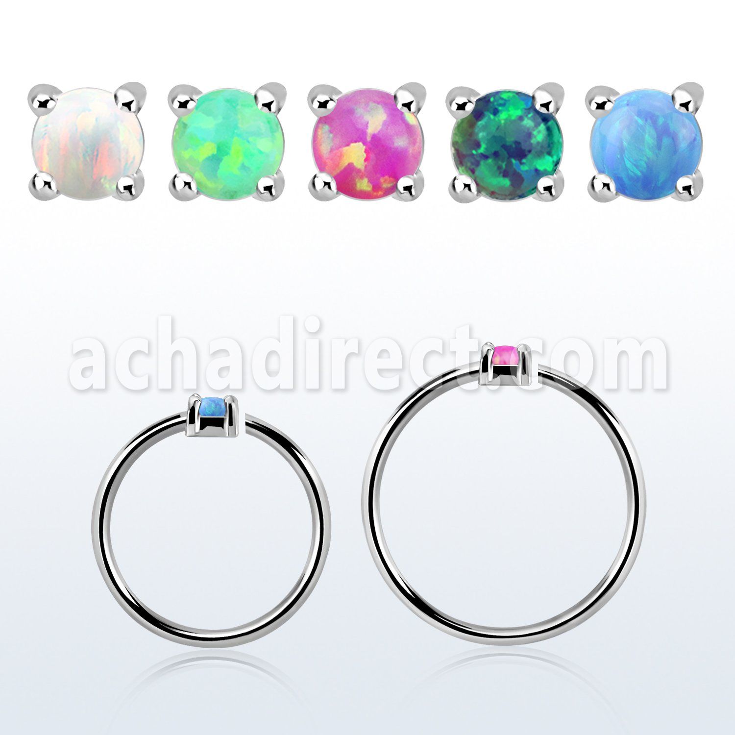 nho15 silver nose ring w 1.5mm synthetic opal casted prong set