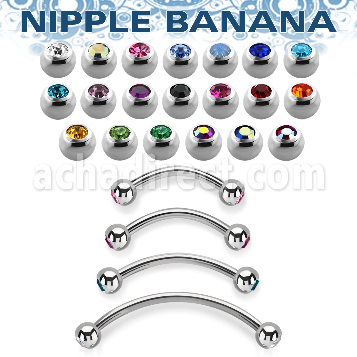 npbnjb4 surgical steel nipple banana 4mm bezel set balls