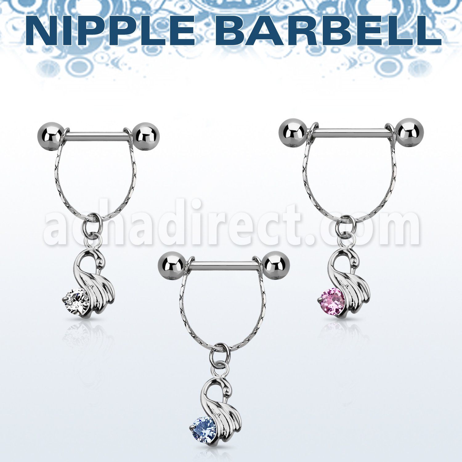npdl24 steel nipple barbell w chain a little swan dangling