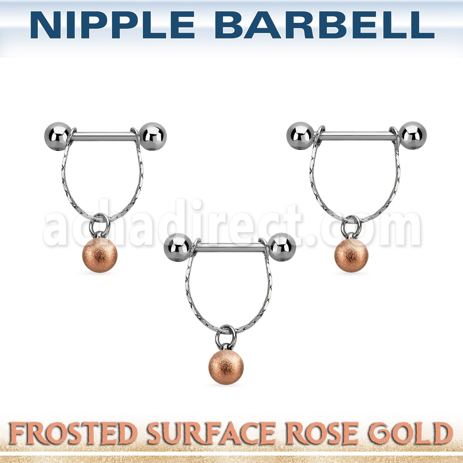 npdl29 steel nipple barbell w chain rosegold frosted steel ball
