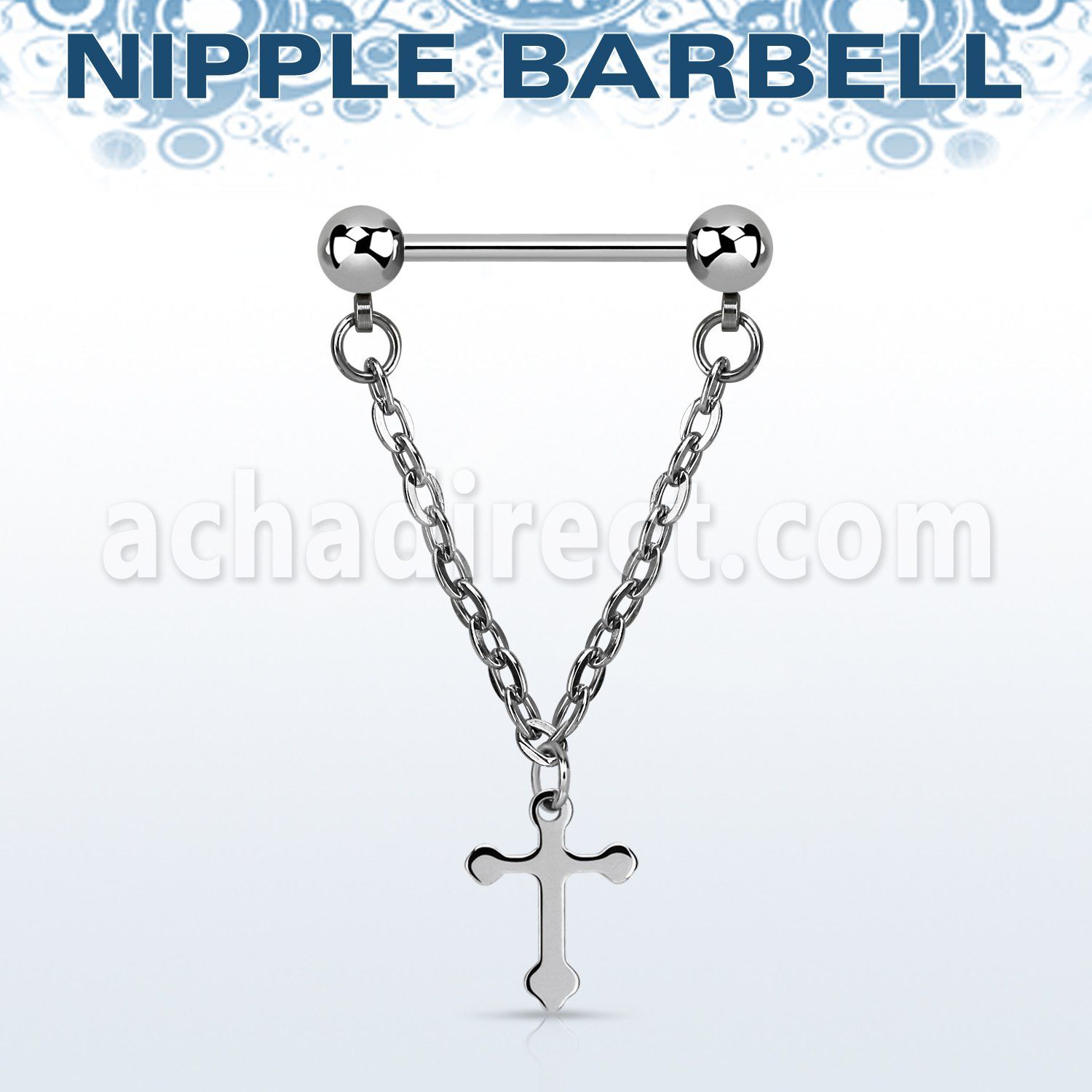npdl5 steel nipple barbell w small chain dangling steel cross
