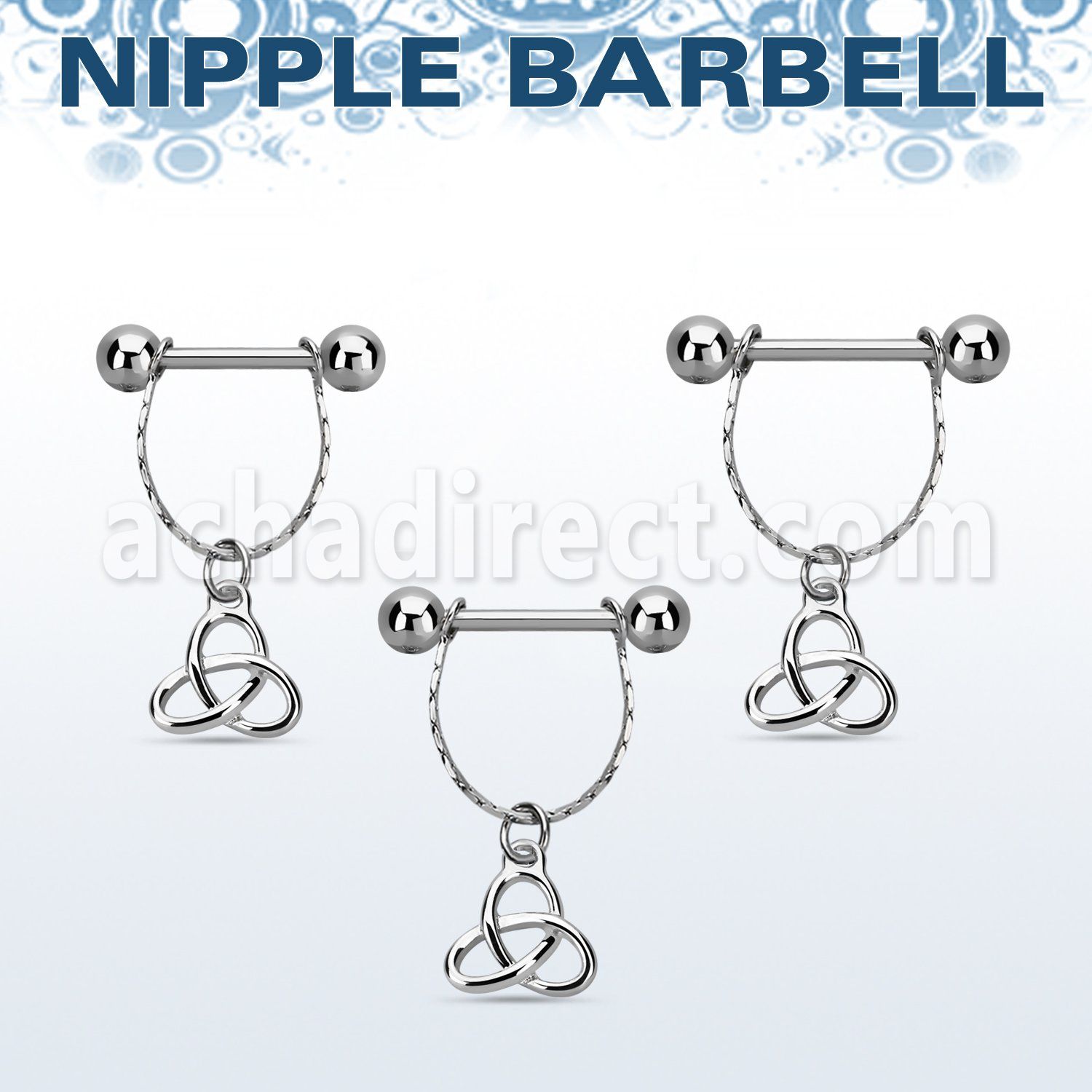 npdl9 steel nipple barbell w chain celtic trinity knot 