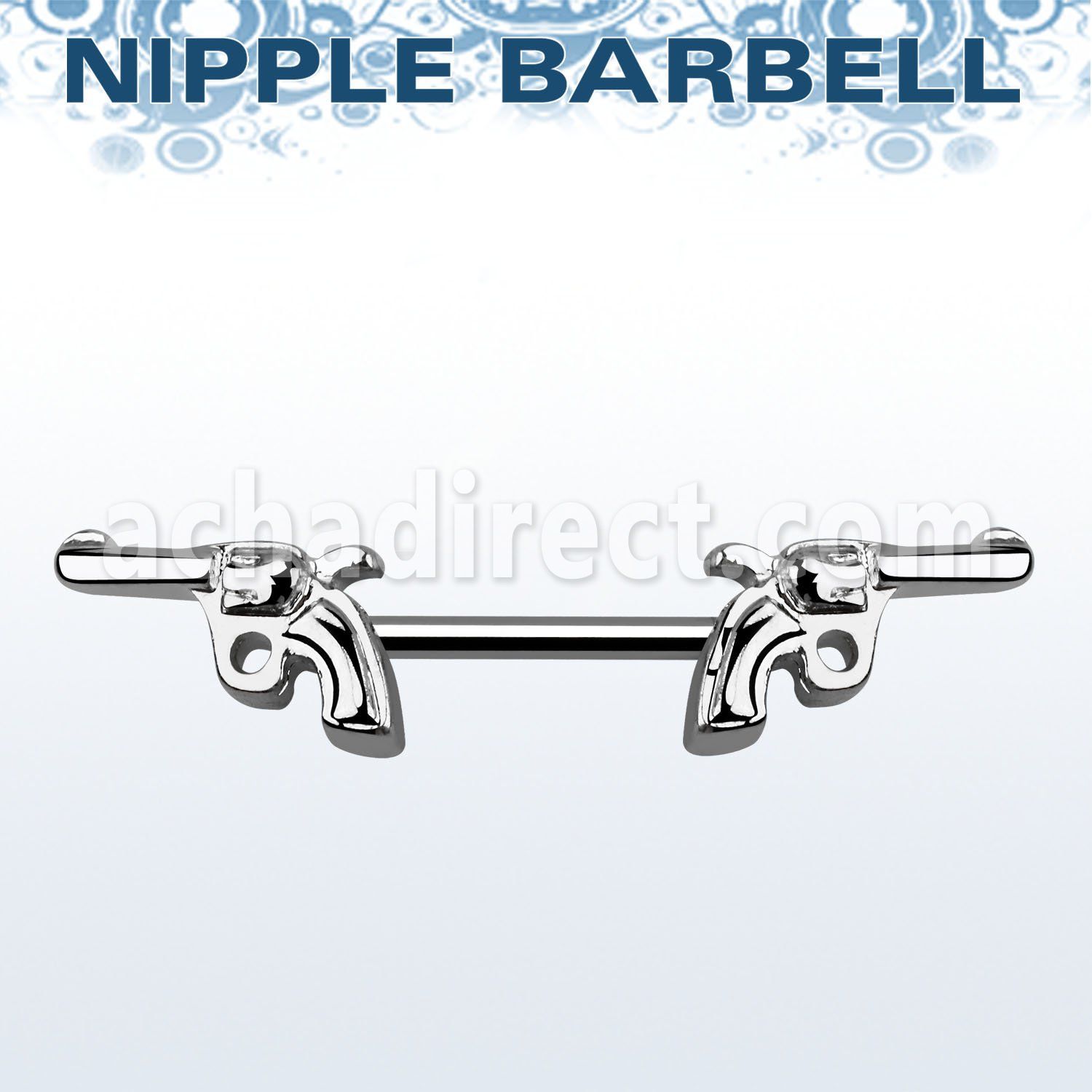 npsh10 316l steel nipple barbell w two pistols