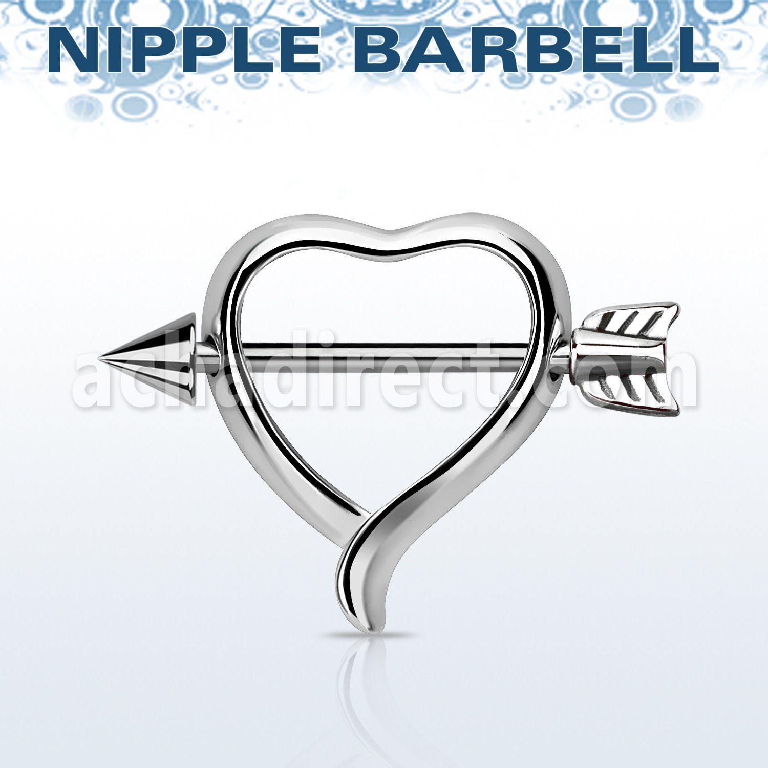 npsh12 heart nipple shield 316l steel barbell cone arrow
