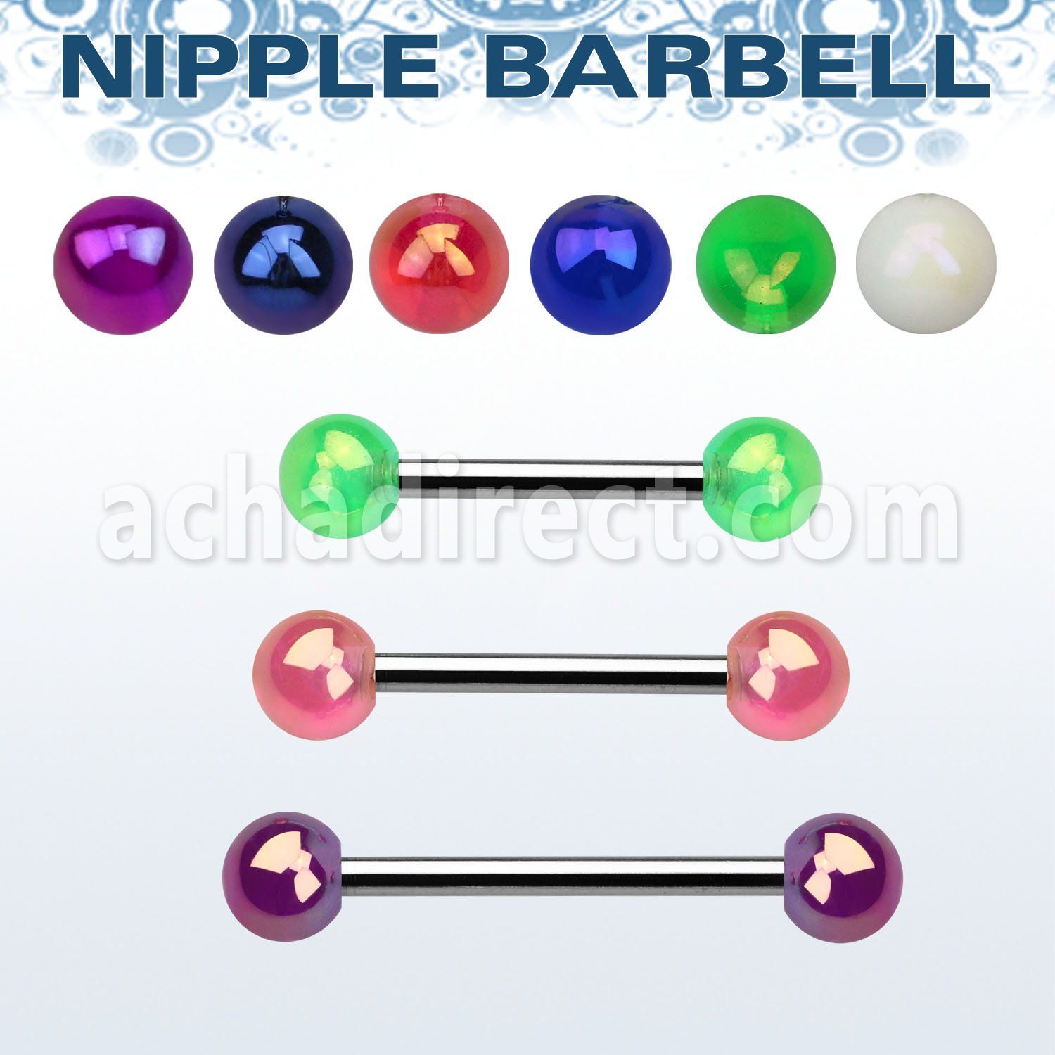 npvab5 316l steel nipple barbell w 2 5mm ab coated acrylic ball