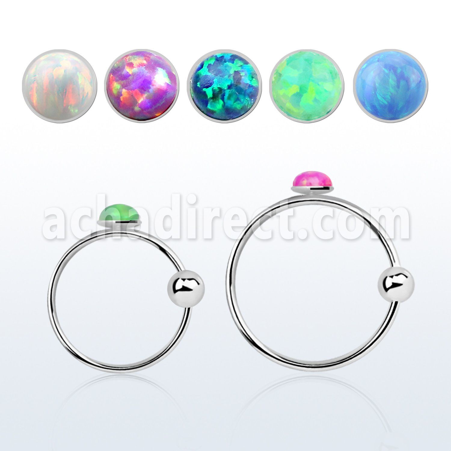 nro2 silver nose hoop w a ball 2mm round synthetic opal top
