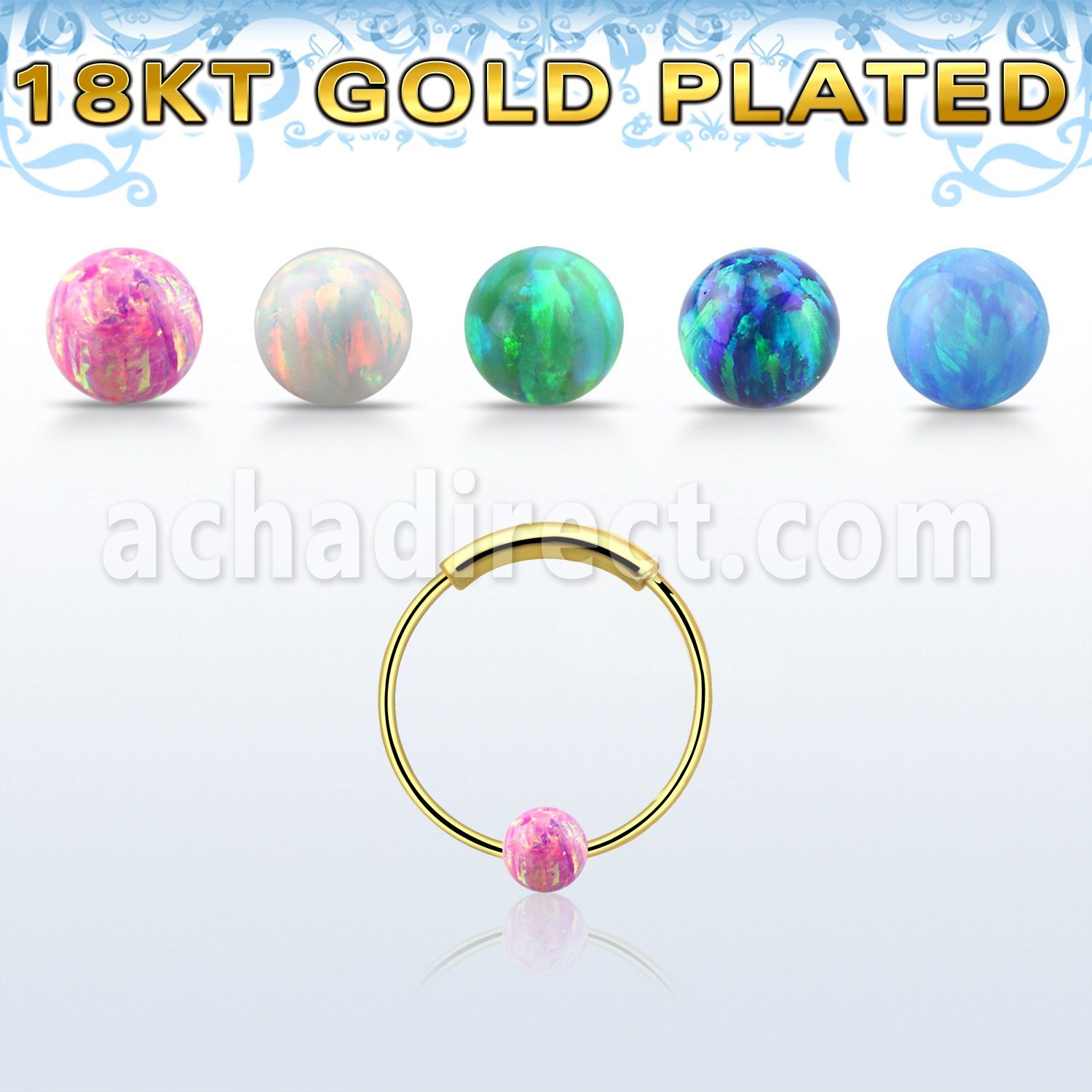 ns03rgo gold silver endless nose hoop w 3mm opal ball 12mm