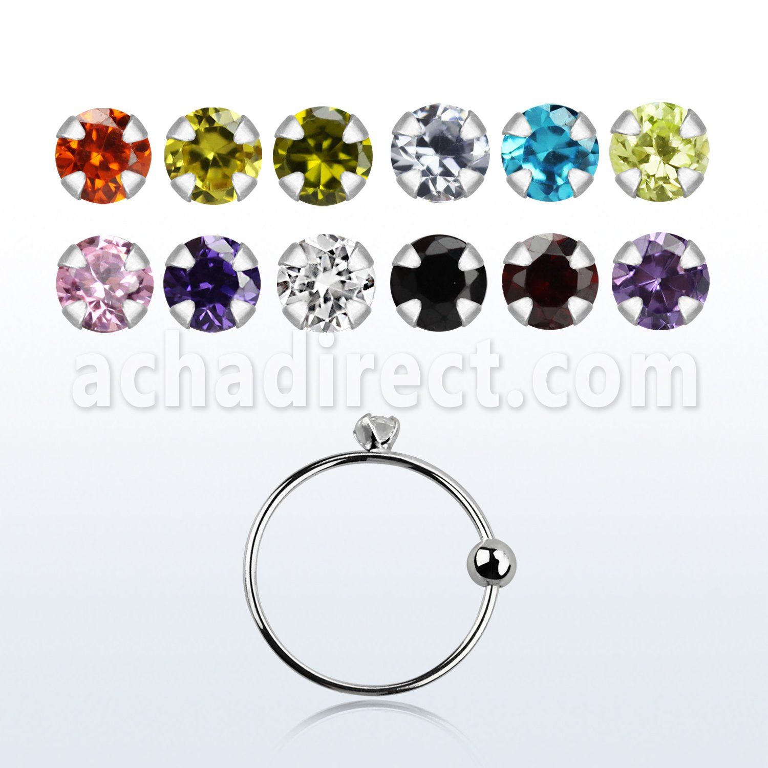 ns05z15m silver noose hoop w a 1 5mm prong set round cz stone 8mm