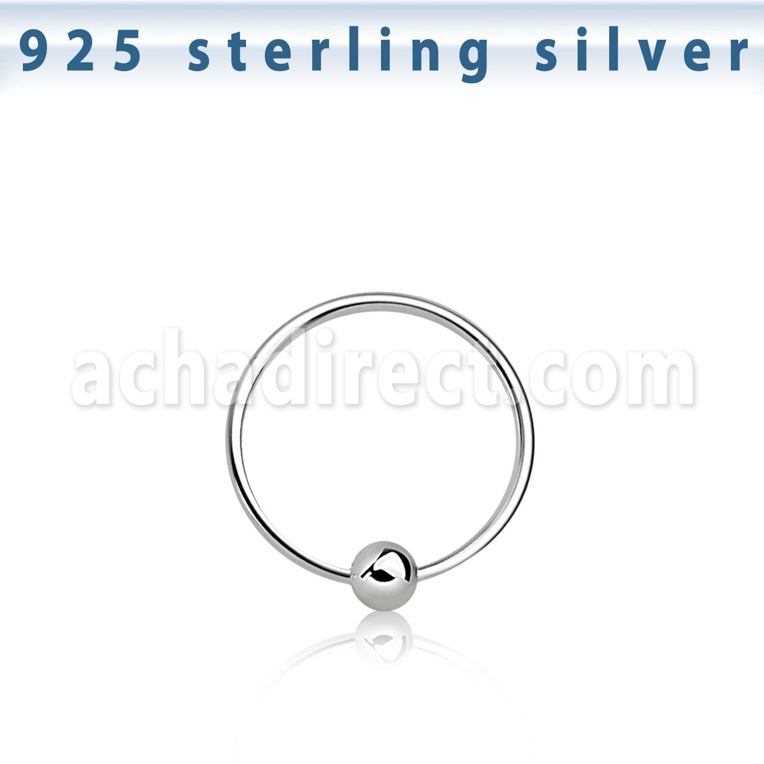 ns06 sterling silver nose hoop with ballwith diameter 10mm