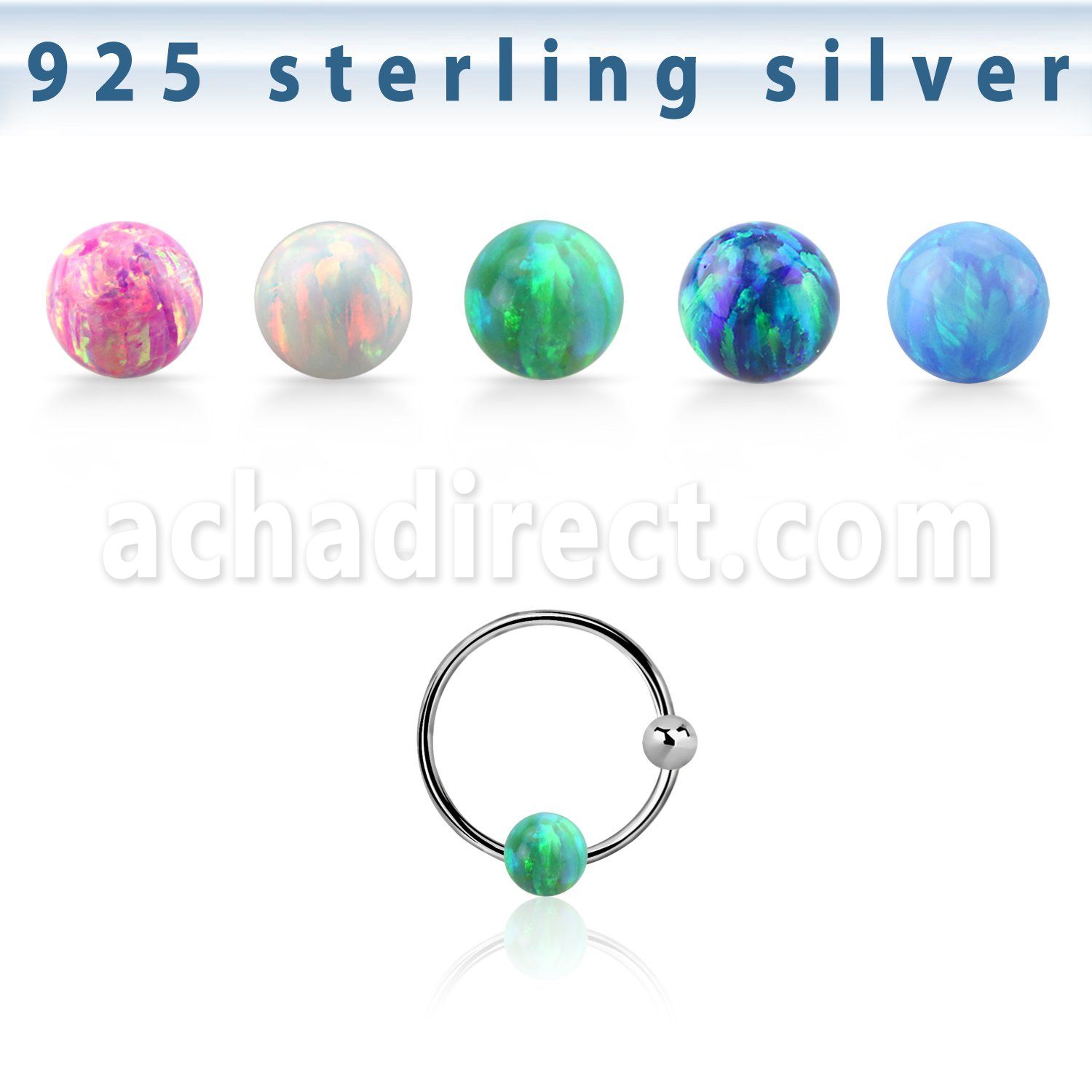 ns06o silver nose hoop w ball 3mm synthetic opal ball 10mm