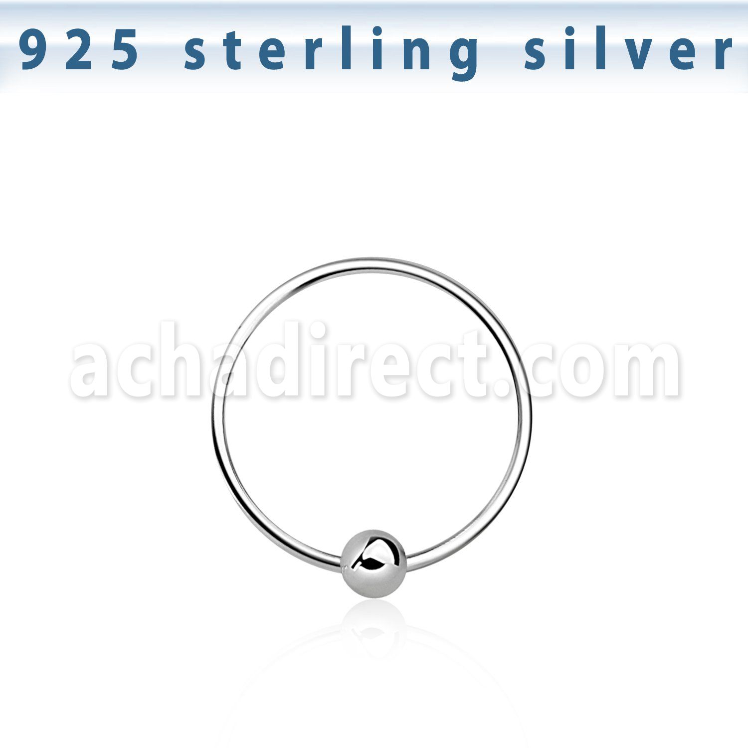 ns07 sterling silver nose hoop with ball diameter 12mm