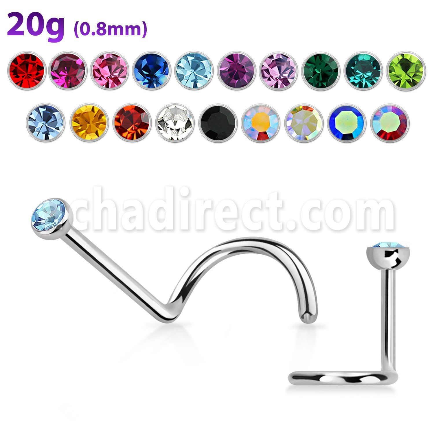 nsc 316l steel nose screw w half ball shaped round crystal