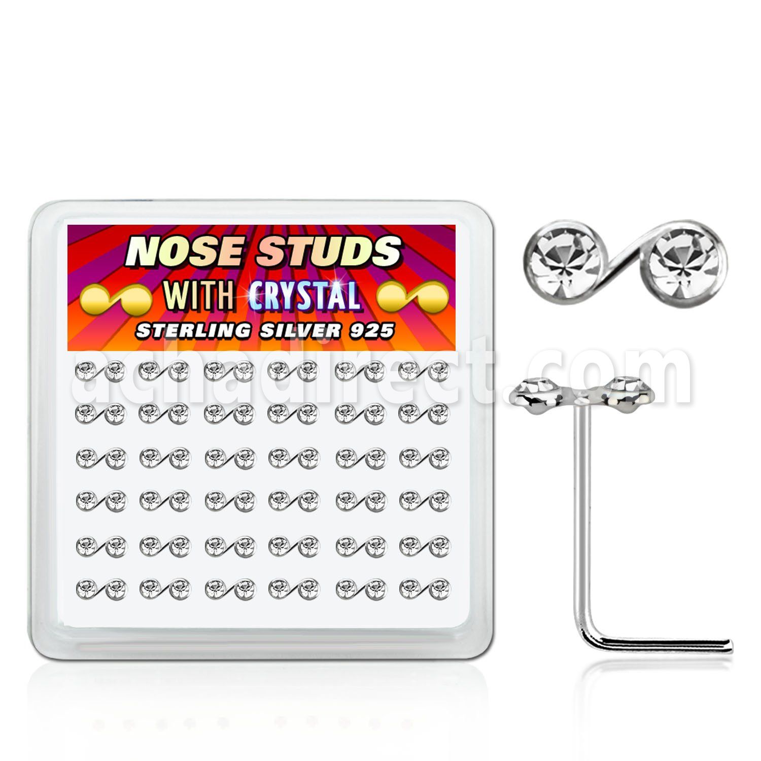 nsmsbxc box silver nose studs w music note shaped tops w crystal