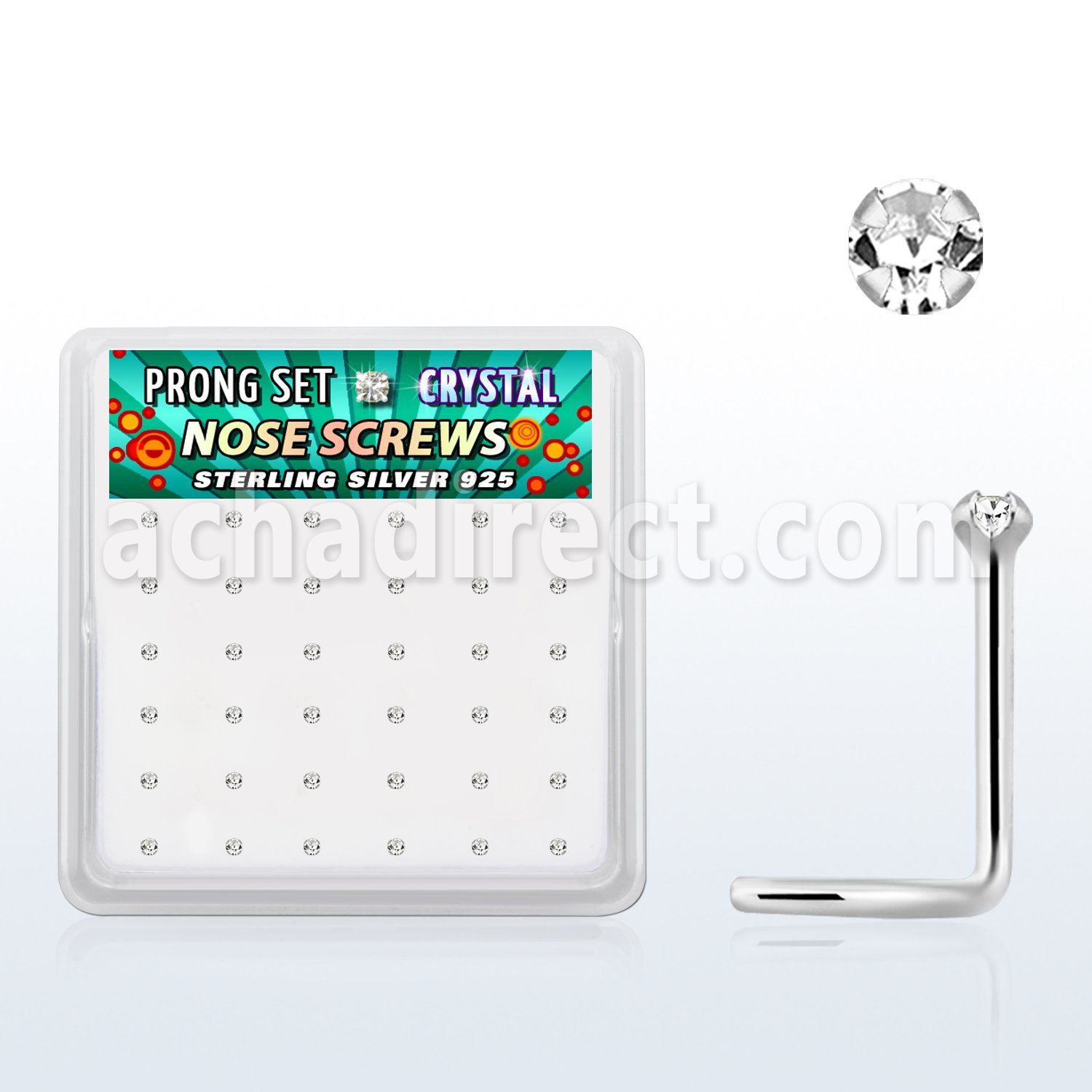 nwp9cbx box silver nose screws 20g 1.5mm clear prong set crystal