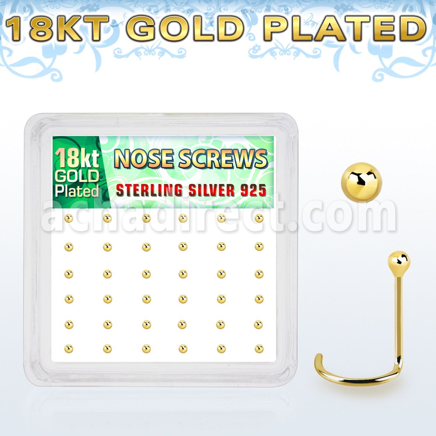 nwx18b box w 52 18k gold plated silver nose screws w 1.5mm ball