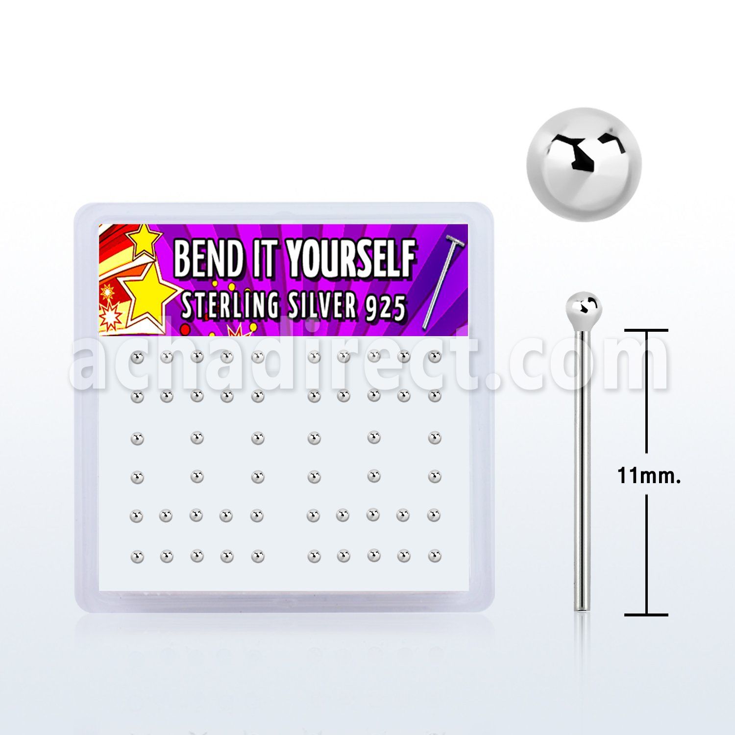 nysvbx box of silver bend it nose studs with 1 5mm ball tops