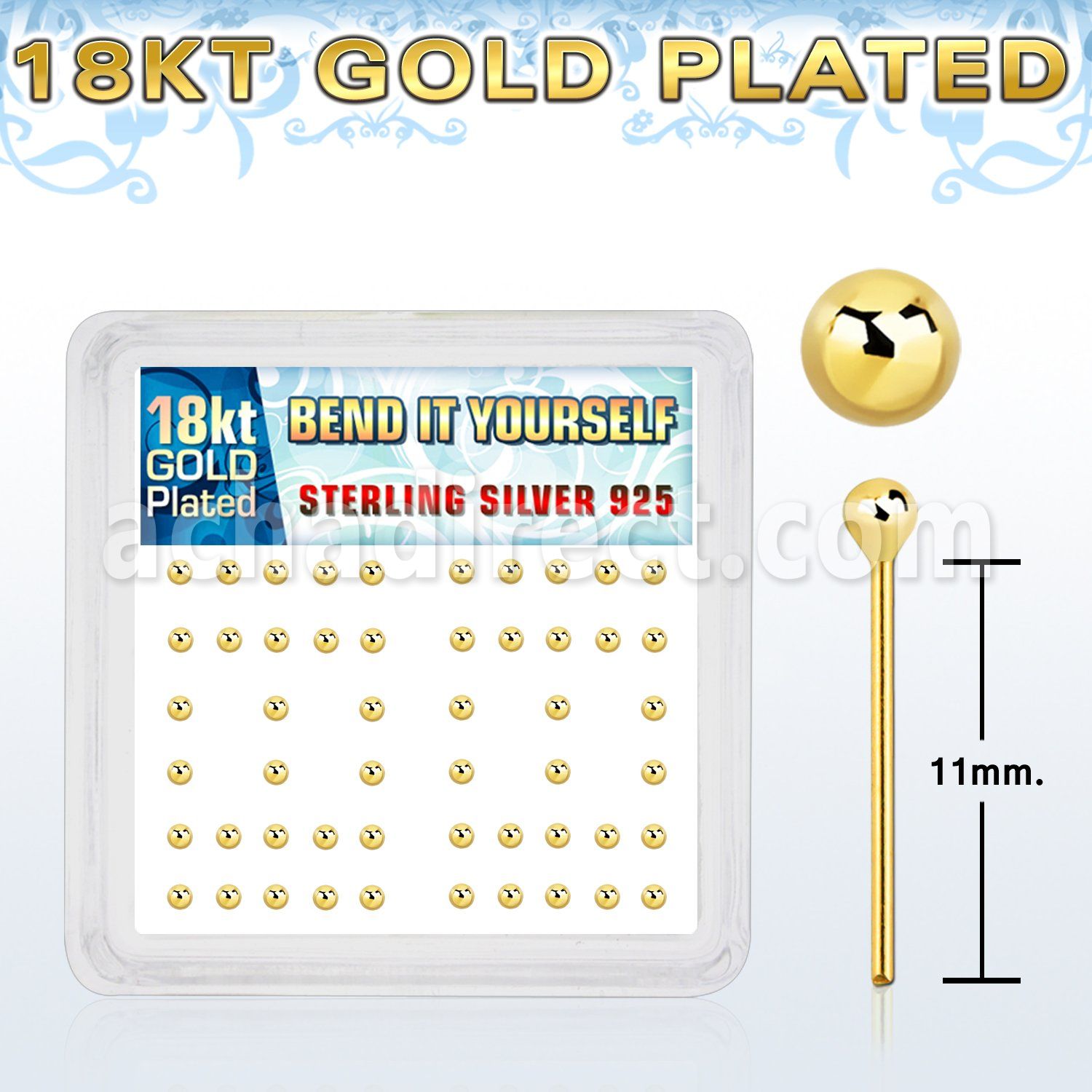 nyx18b2 gold silver bend it nose studs w 2mm ball shaped top