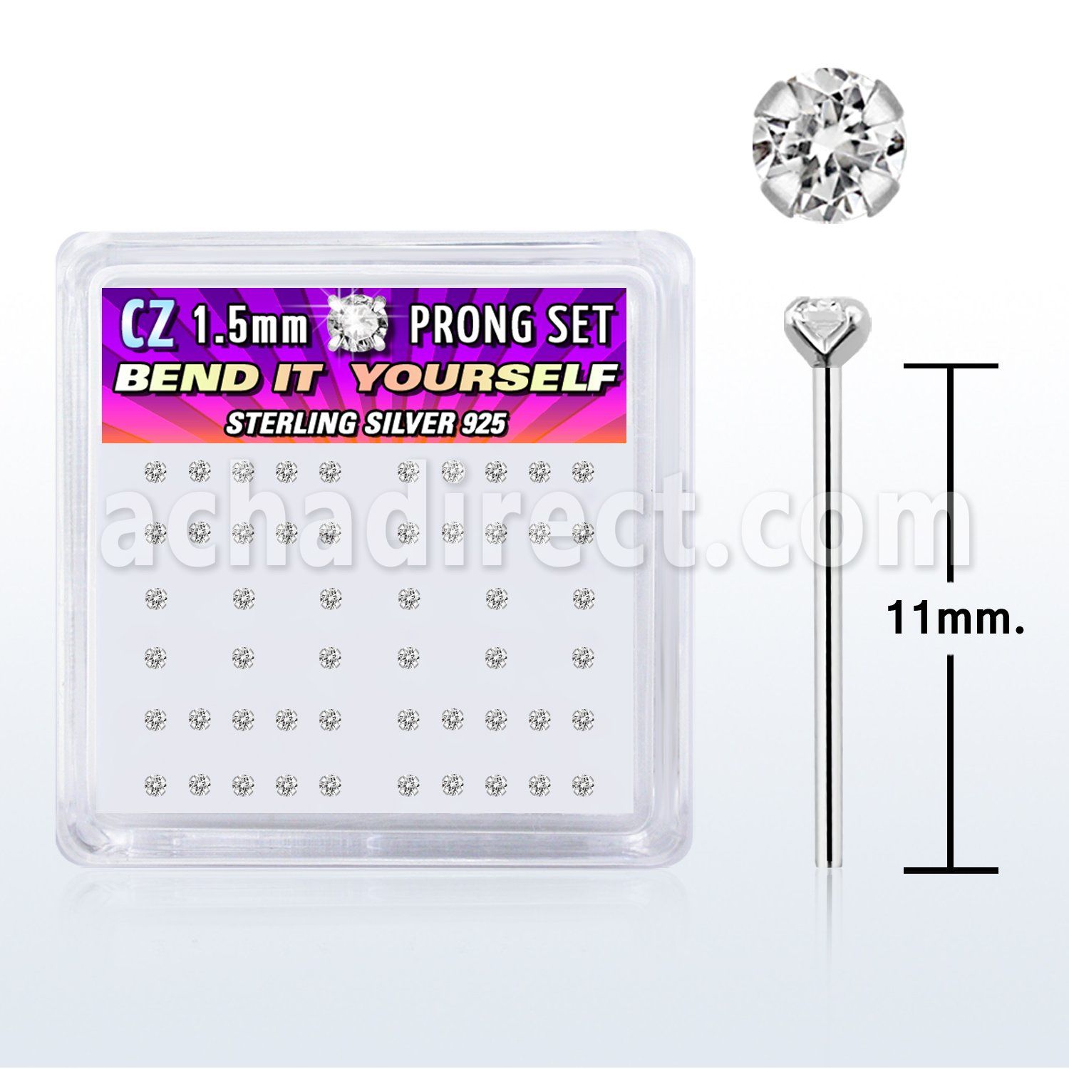 nyzbc box of silver bend it nose studs with 1 5mm prong cz