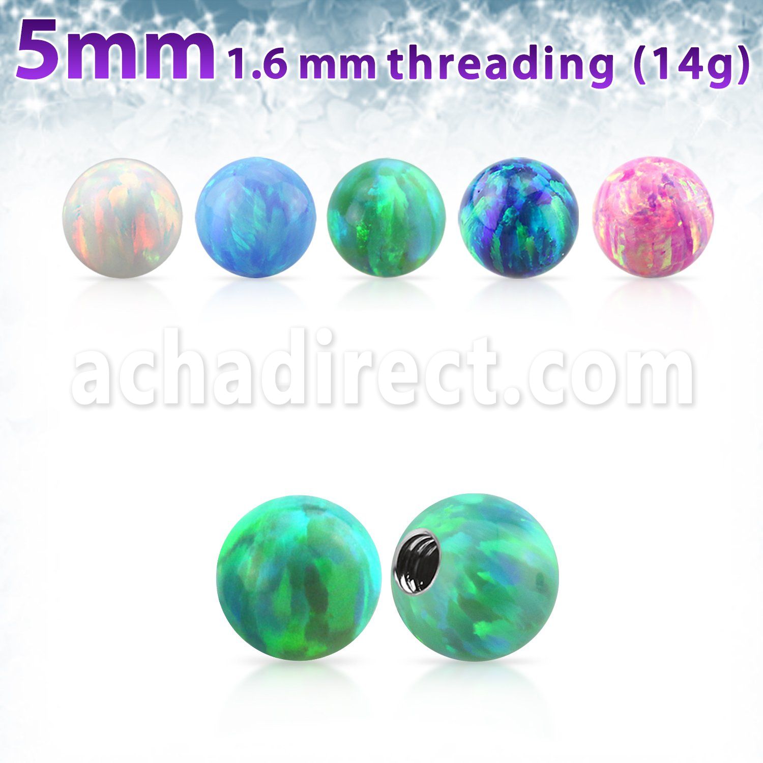 opi5 5mm synthetic opal ball with 14g (1.6mm) threading