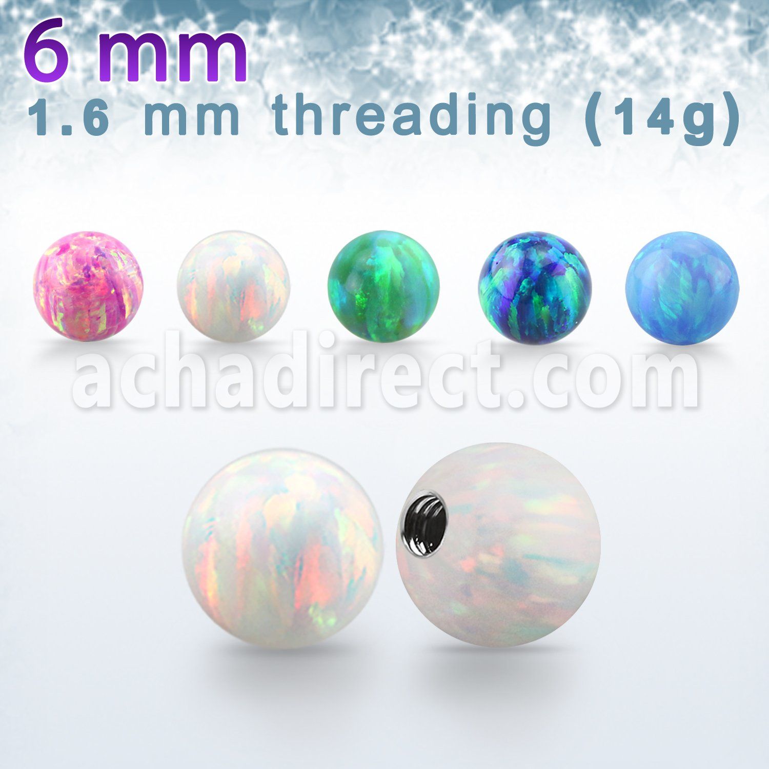 opi6 6mm synthetic opal ball with 14g (1.6mm) threading