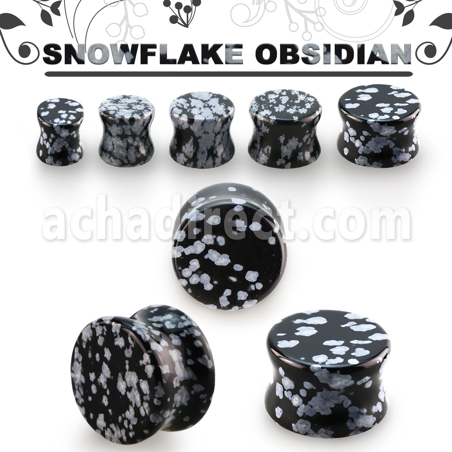 pgsjj snowflake obsidian double flare stone plug