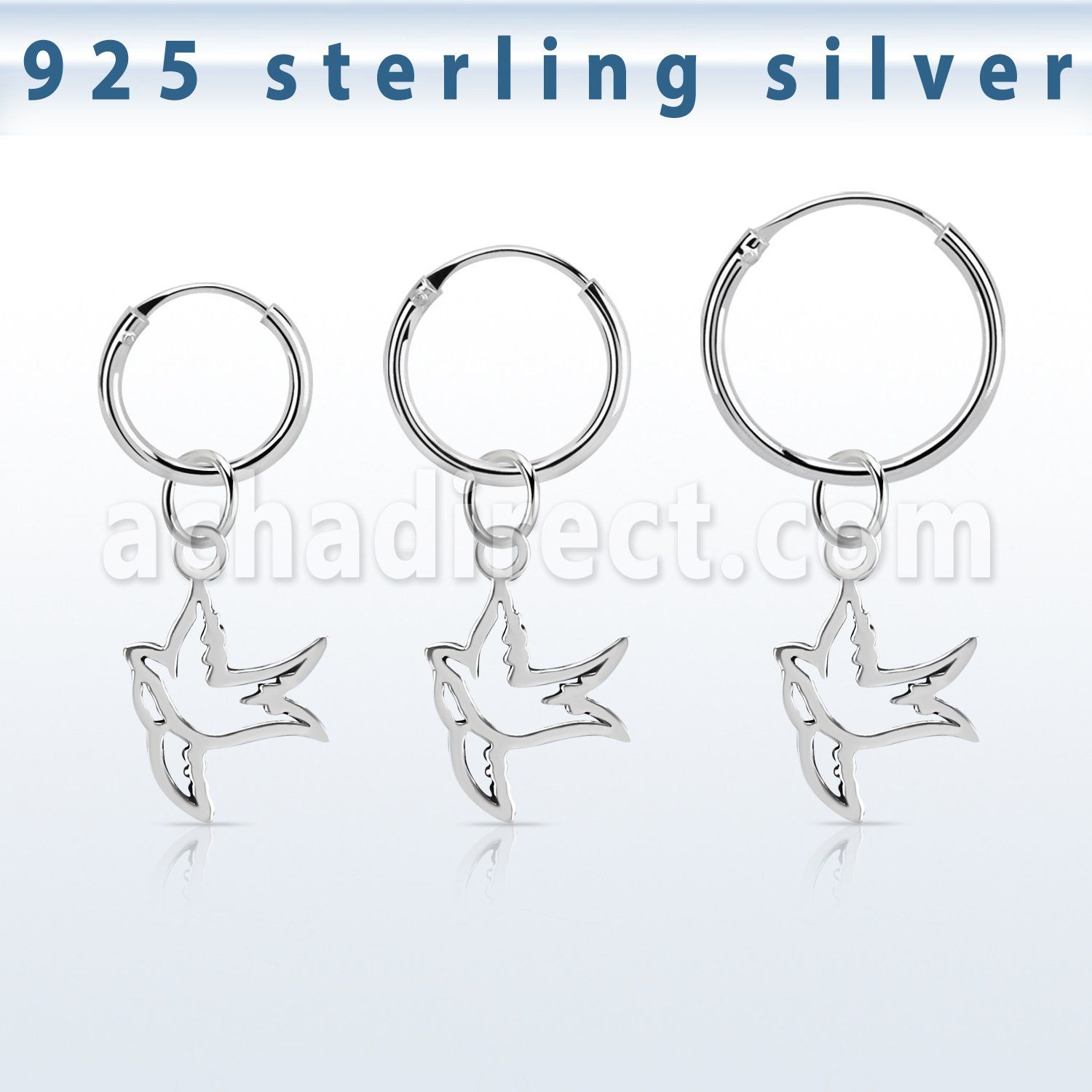 phod42 silver helix hoop earring w a silver bird dangling