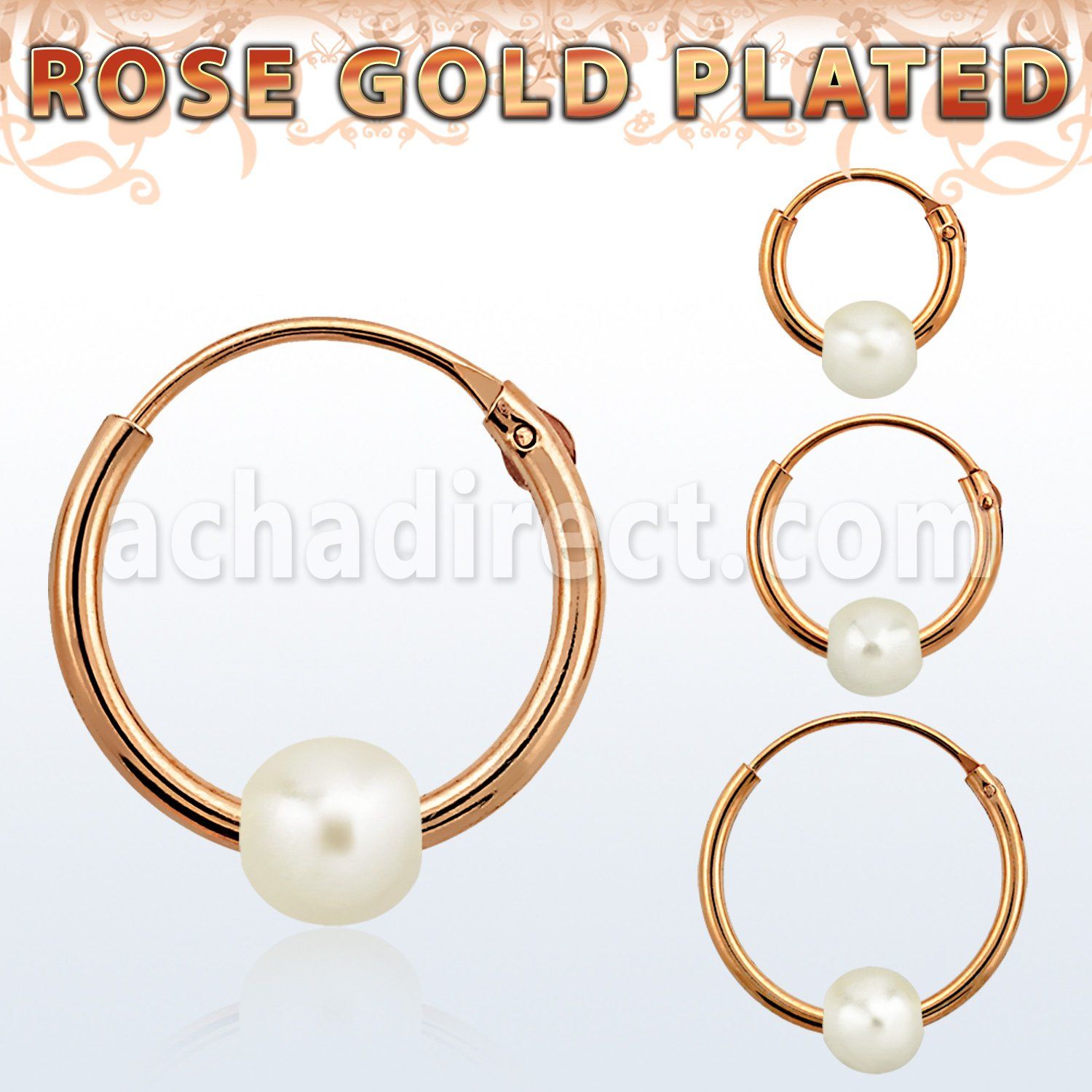 phorsp pair of rose gold silver hoop earrings w 4mm pearl ball
