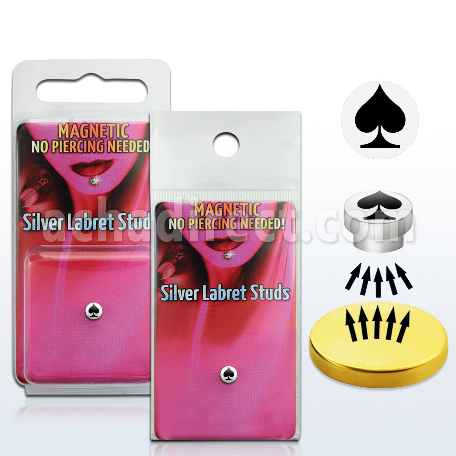 pkml9 silver magnetic fake labret stud with card spade logo