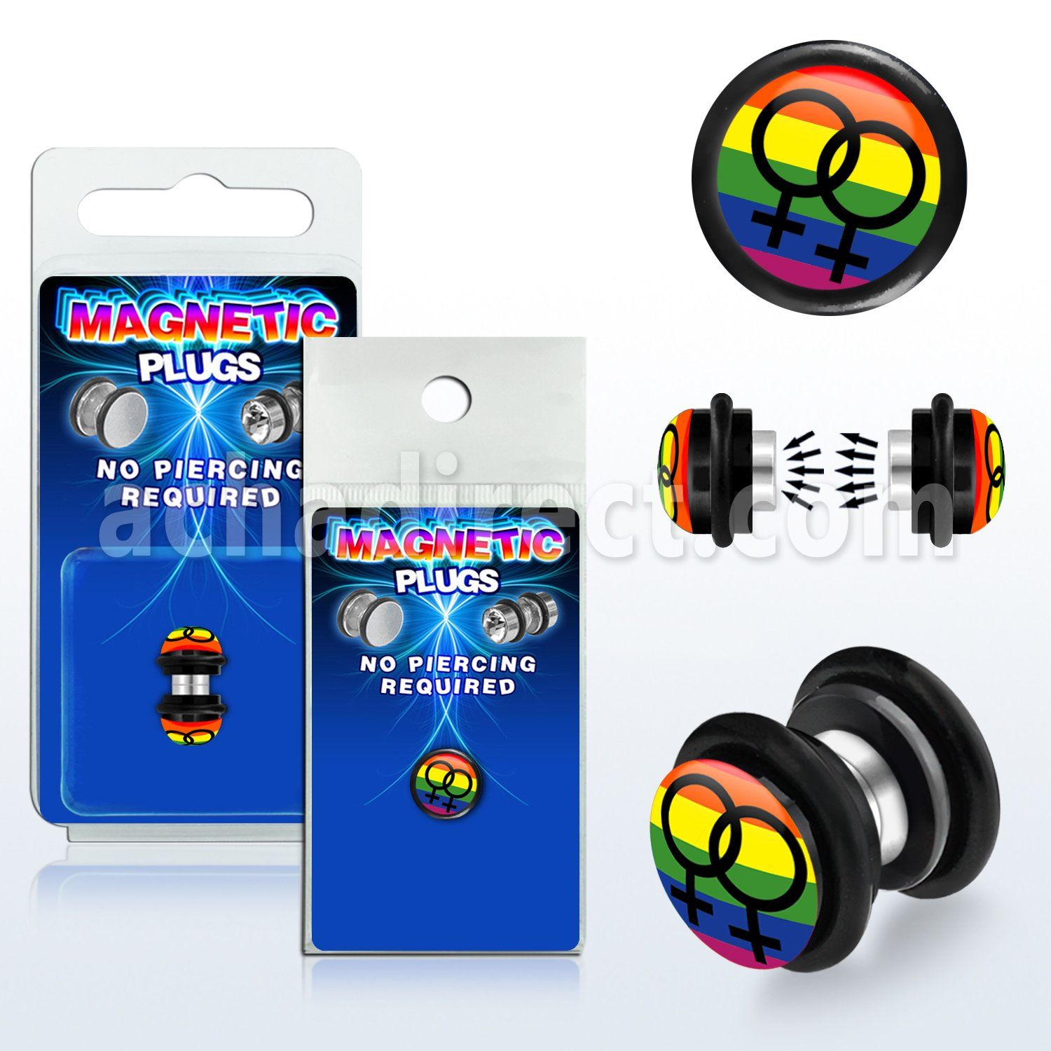 pkmp110 acrylic magnetic fake plug w female signs on rainbow
