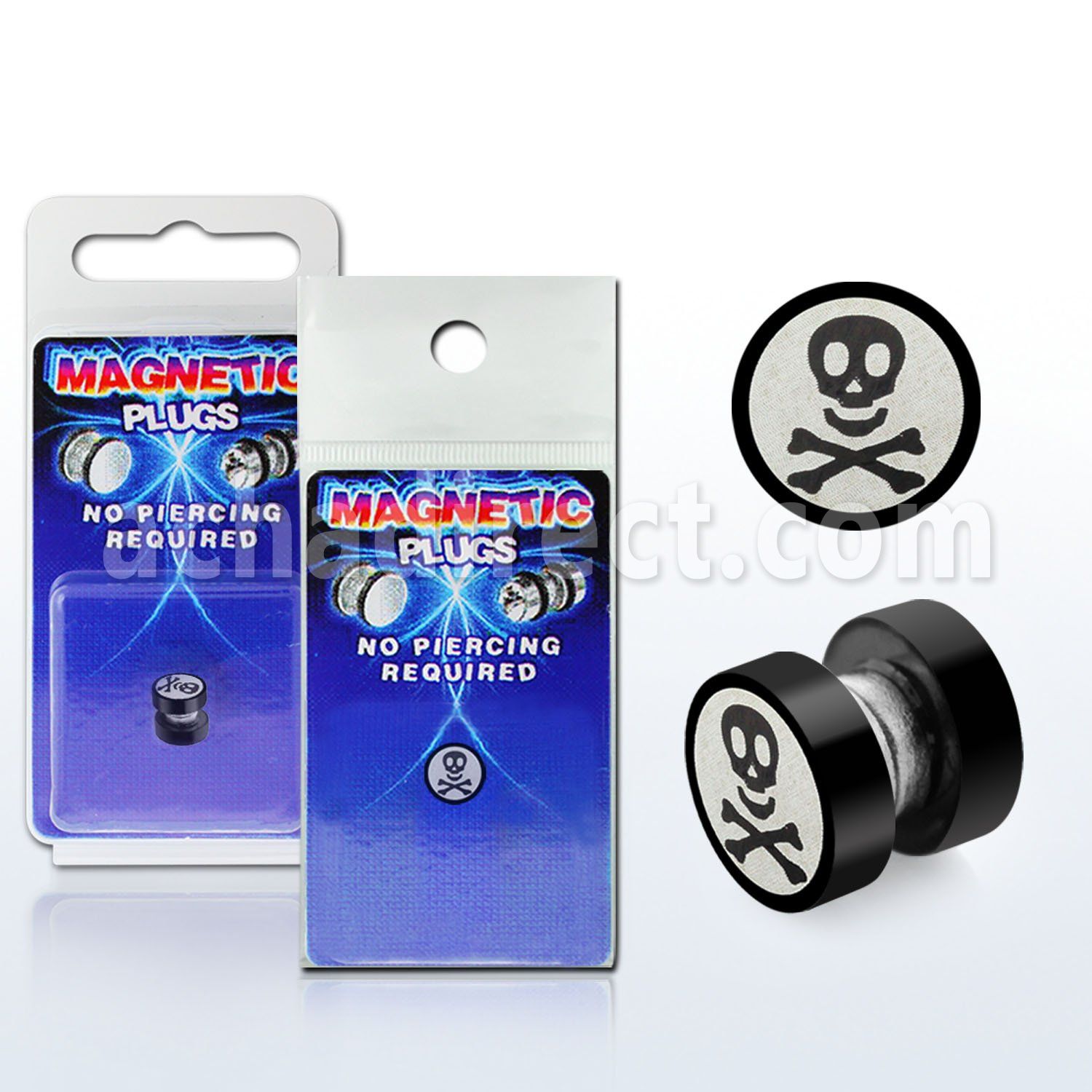 pkmp40 black 316l steel magnetic fake plug w skull bones logo