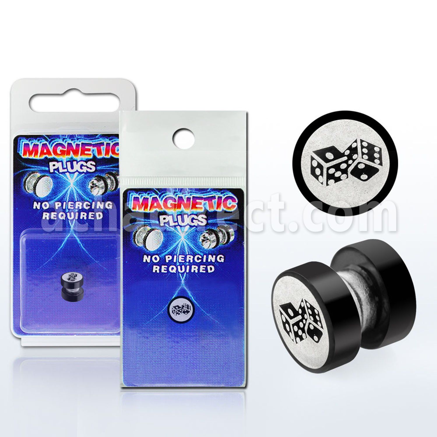 pkmp46 anodized 316l steel magnetic fake plug with two dices