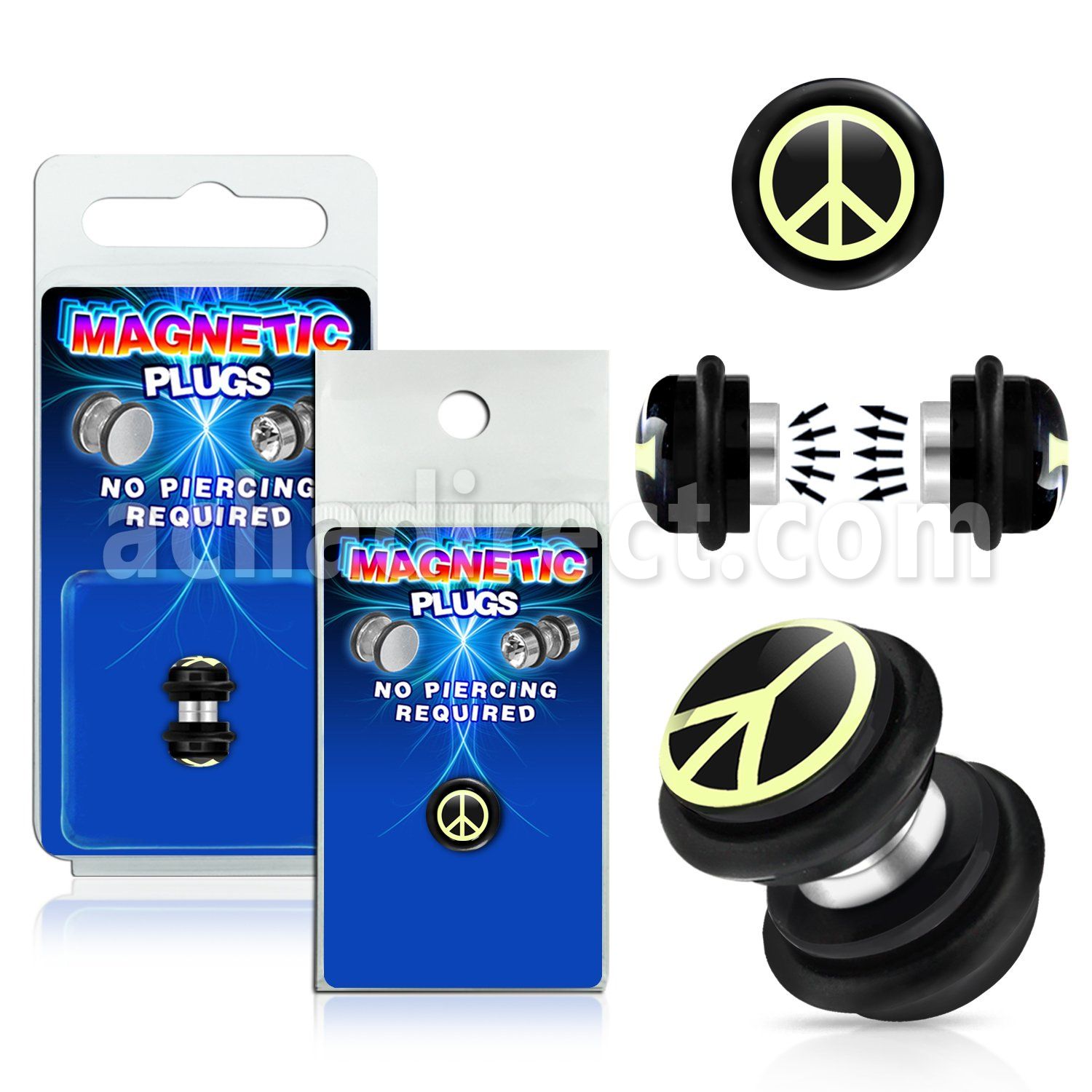 pkmp81 black acrylic magnetic fake plug w peace sign on black