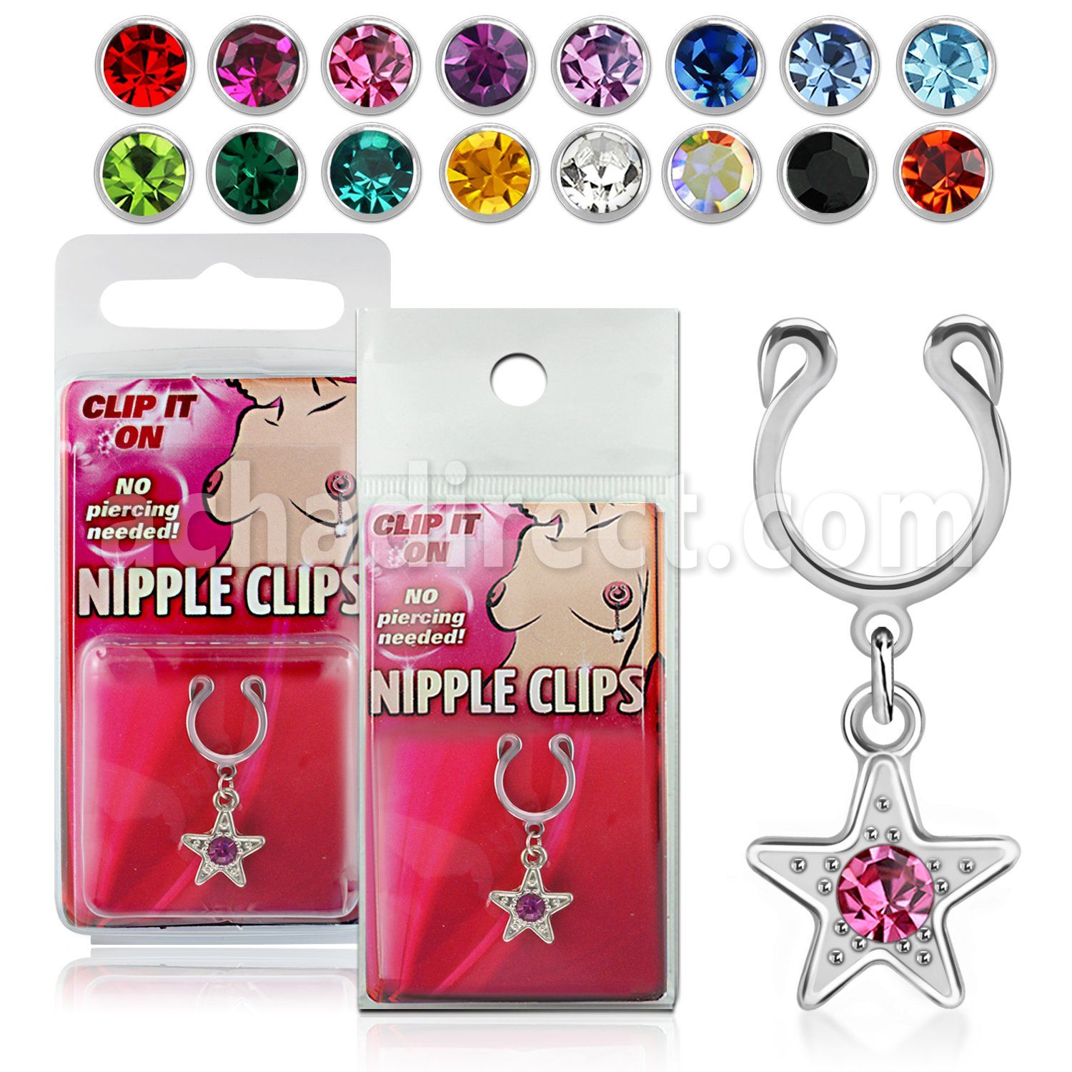 pknp33 steel nonpiercing nipple ring u shape crystal in star