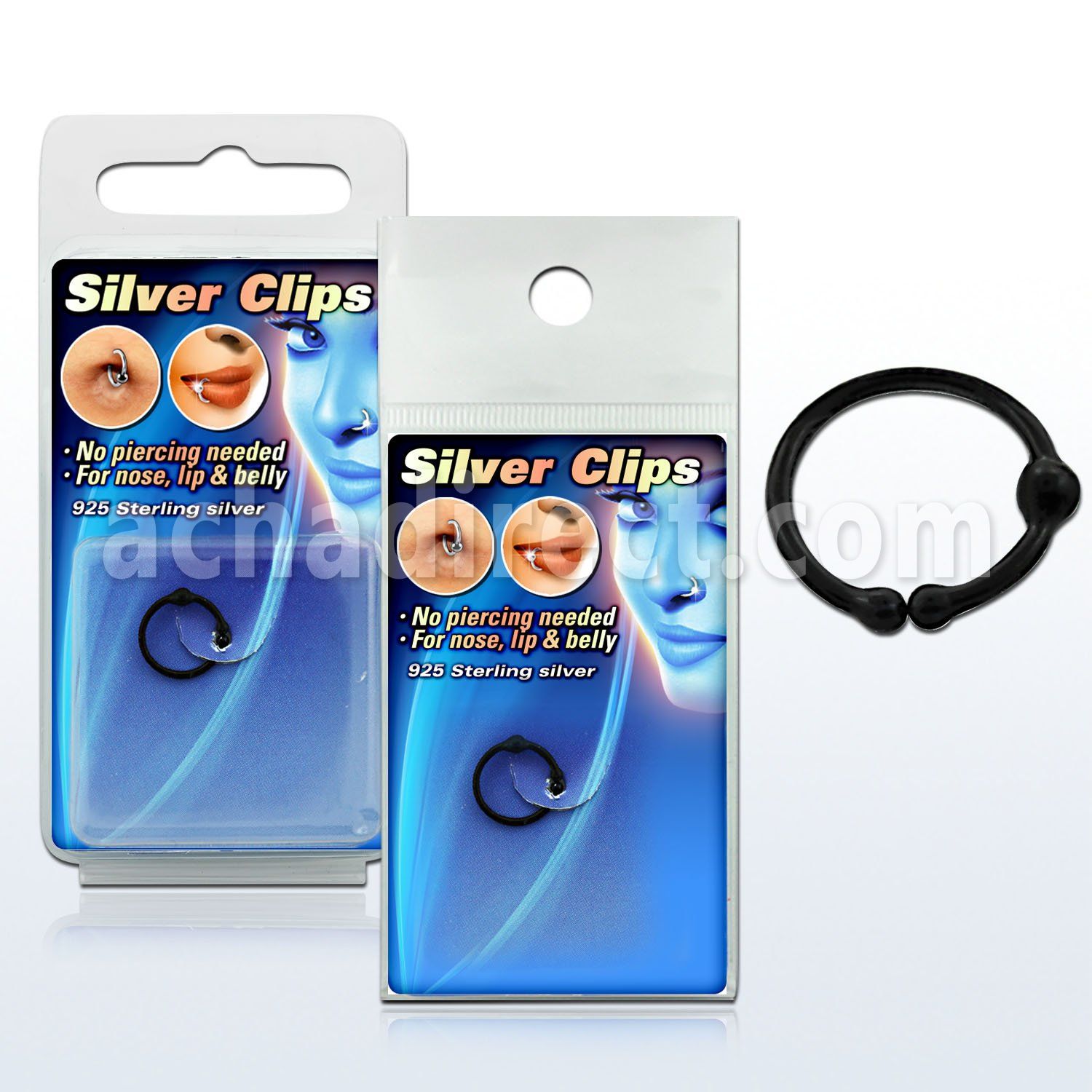 pksc8 non piercing black silver nose clip with ball size 10mm