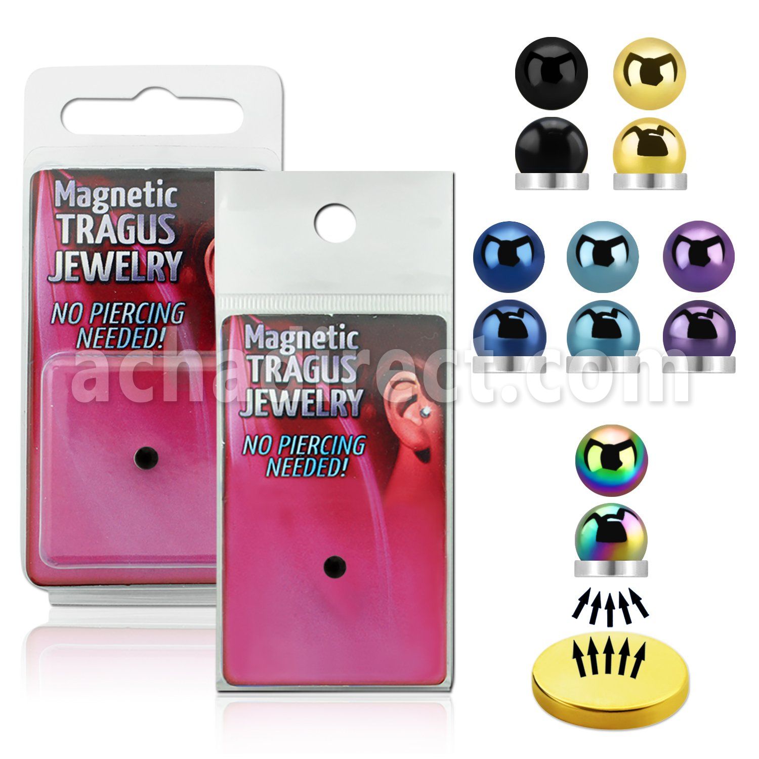 pktg5 magnetic non piercing tragus stud w anodized half ball