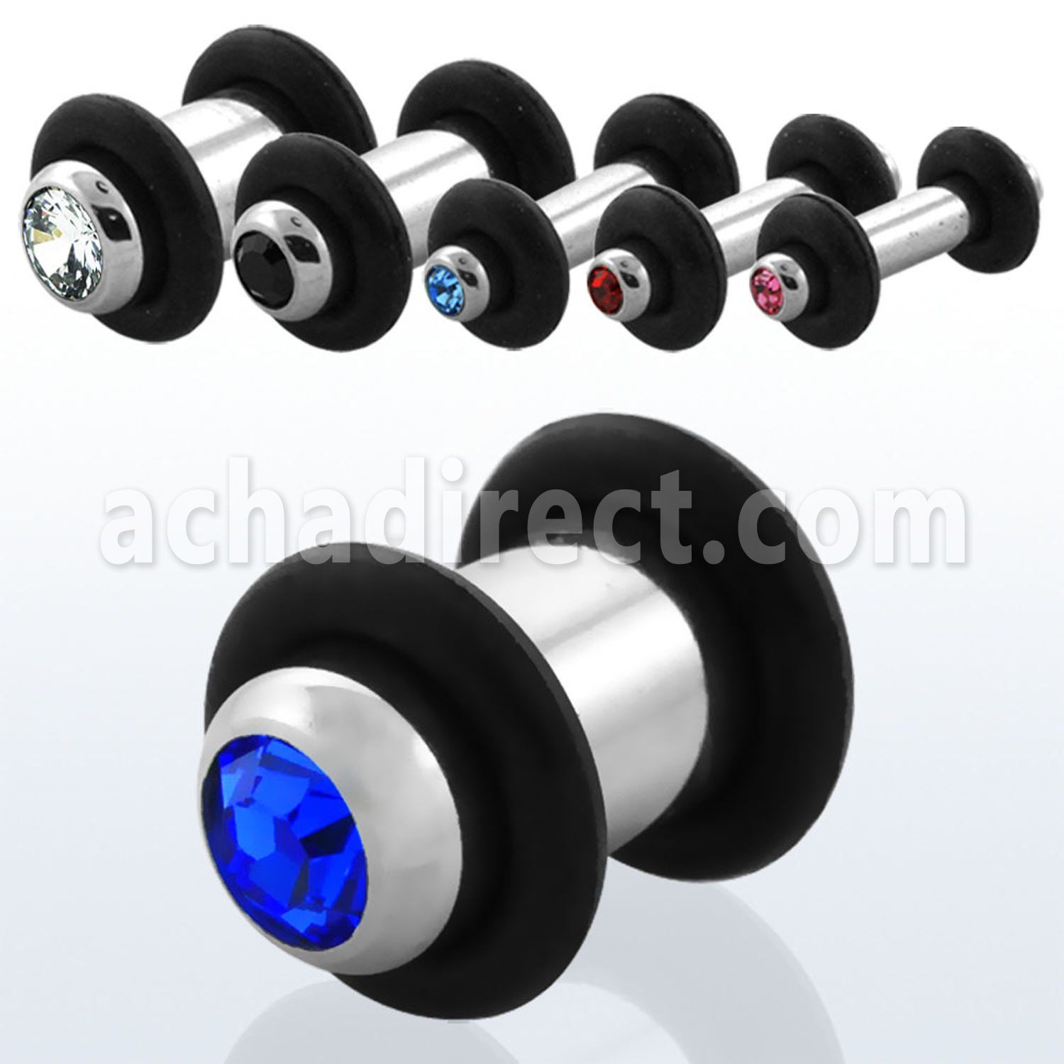 plc polished 316l steel plug with bezel set center crystal