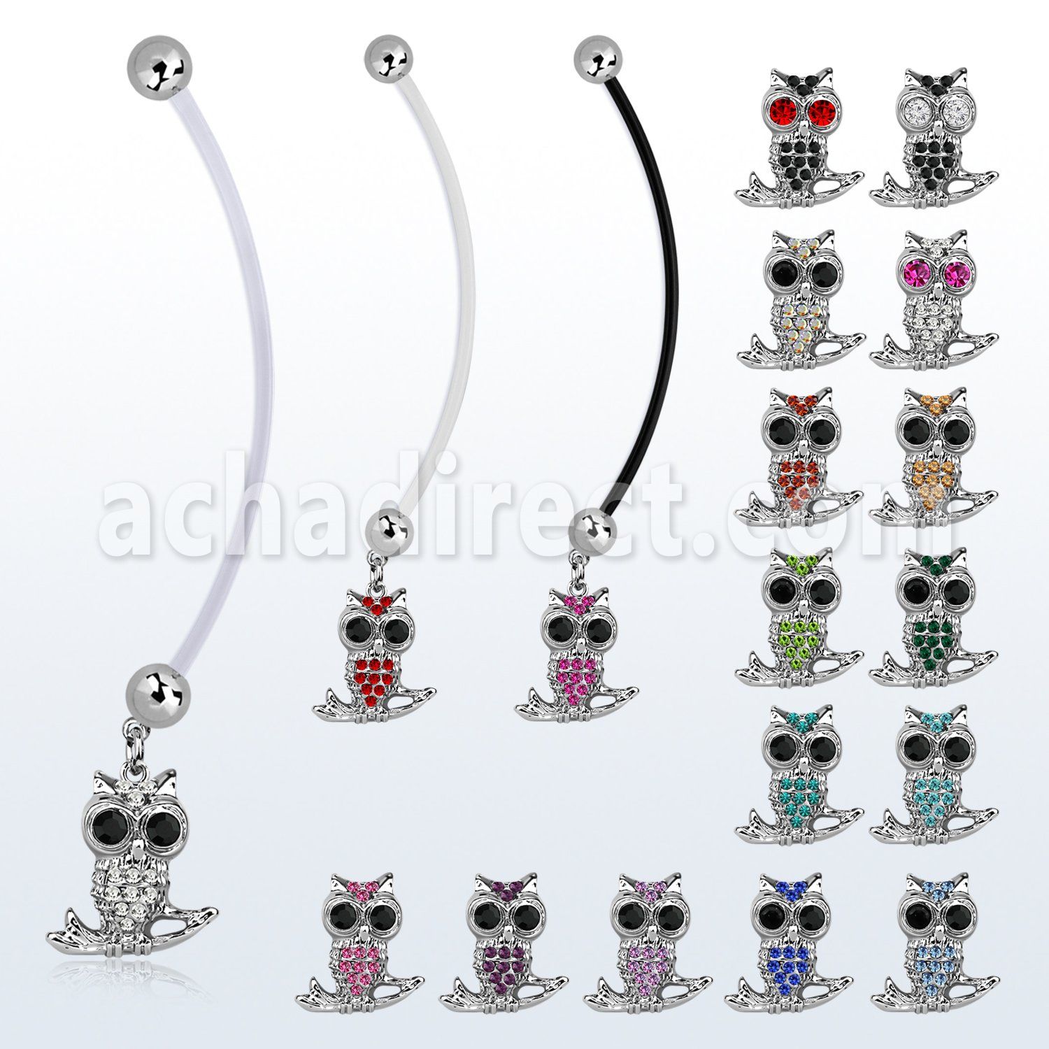 pnd465 pregnancy belly ring w crystal owl sitting on a branch
