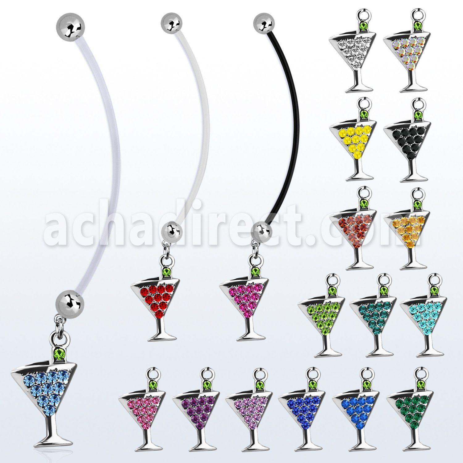 pndmar2 pregnancy belly ring w dangling crystal martini glass 