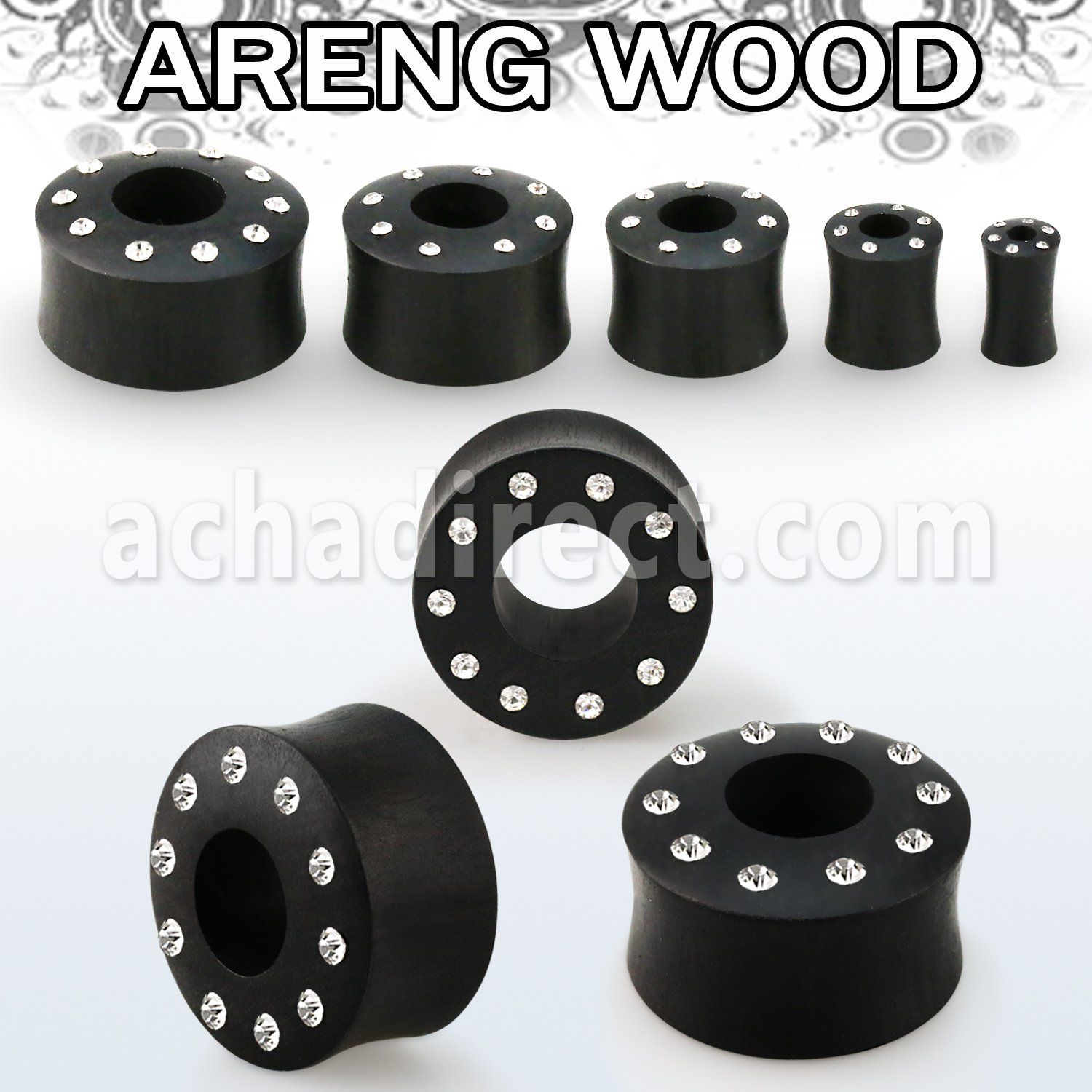 pwkkcc areng wood double flared flesh tunnel w crystals